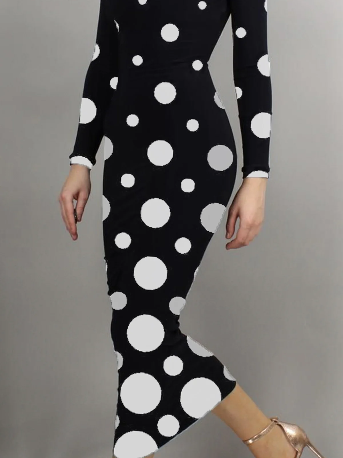 Polka Dots Herbst Elegant Täglich Langarm U-Boot-Ausschnitt S-Linie Regelmäßig Regelmäßig Größe Kleider für Damen