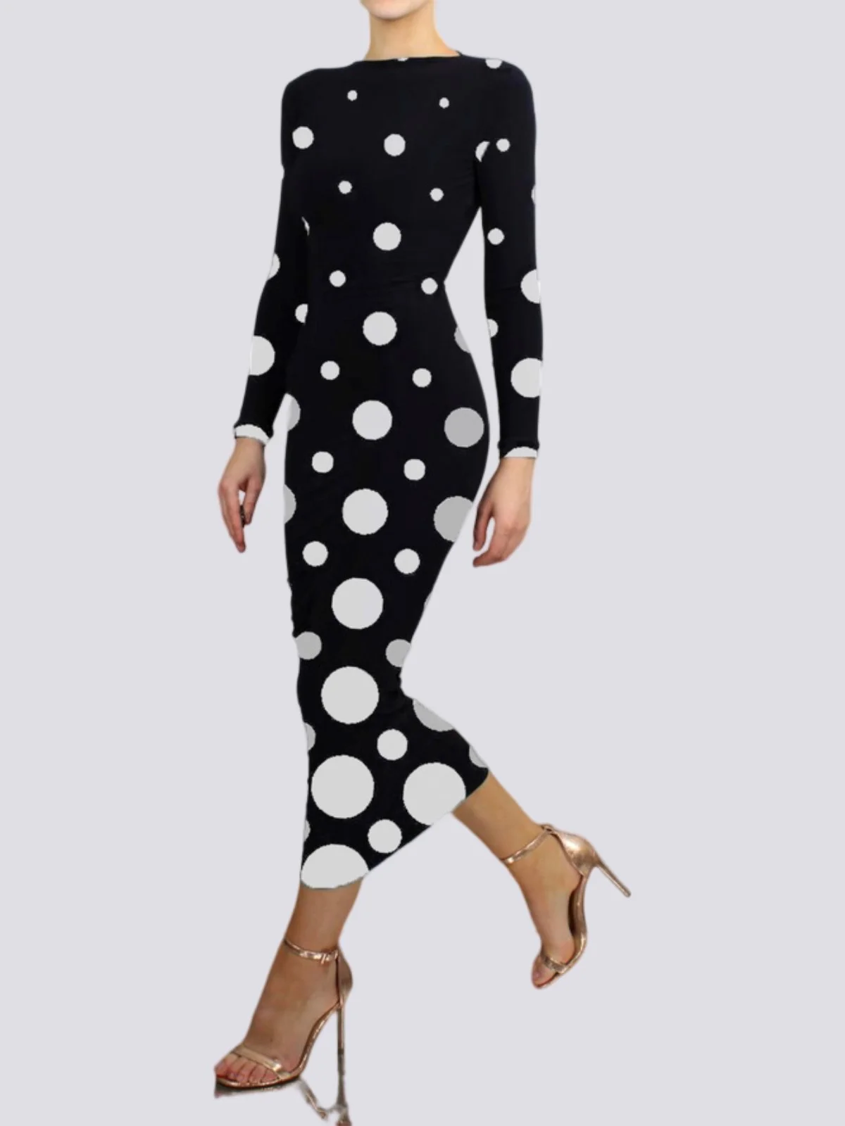 Polka Dots Herbst Elegant Täglich Langarm U-Boot-Ausschnitt S-Linie Regelmäßig Regelmäßig Größe Kleider für Damen