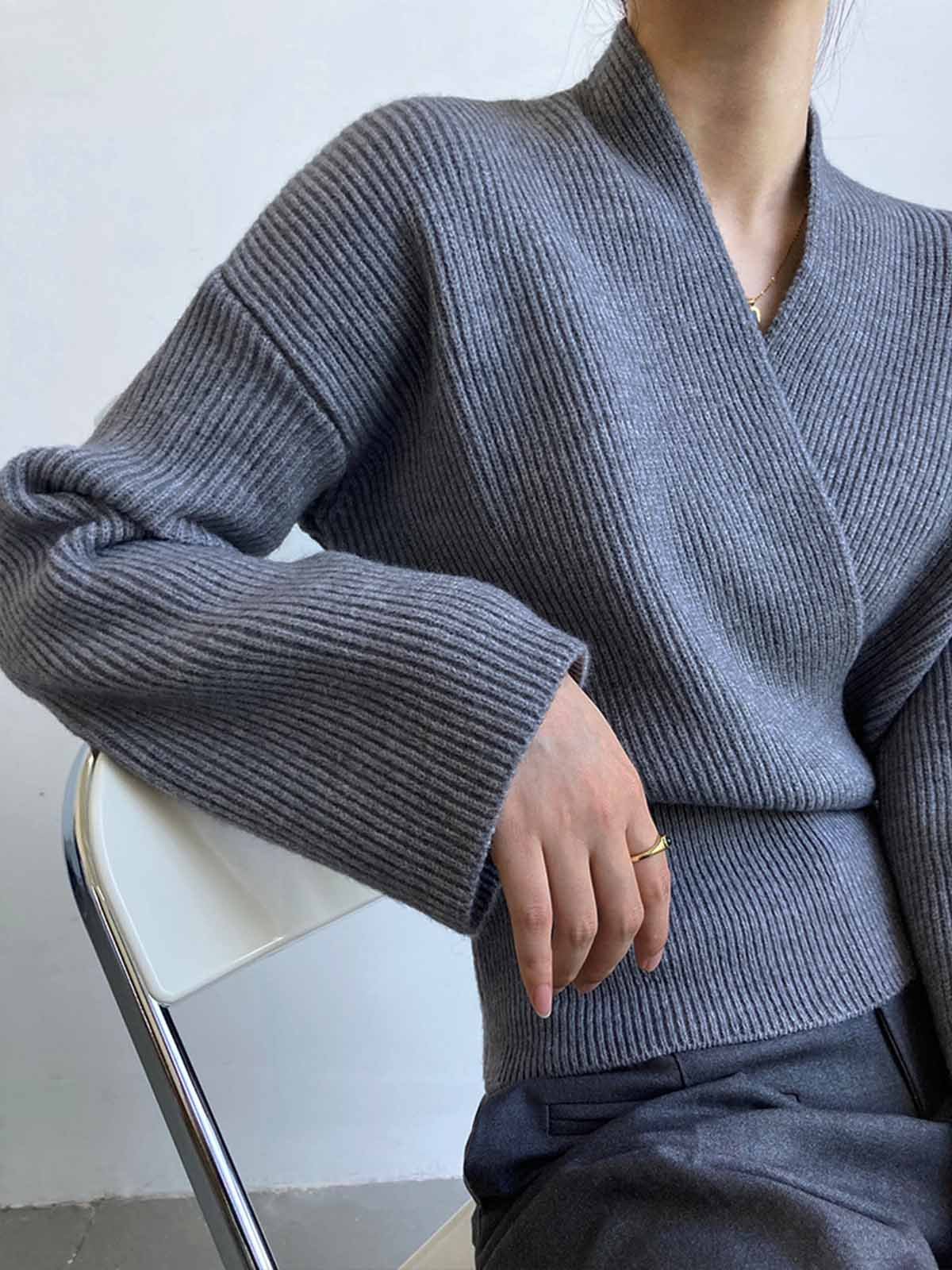 Kreuzhals Langarm Regelmäßige Passform Einfach  Pullover