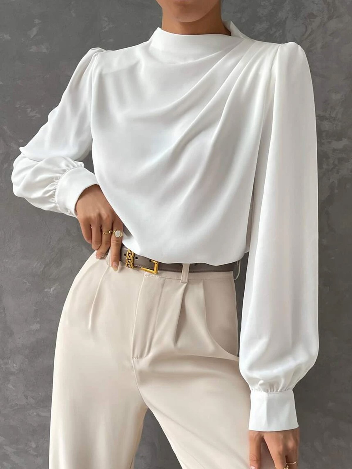 Stehkragen Elegant Unifarben Regelmäßige Passform Bluse