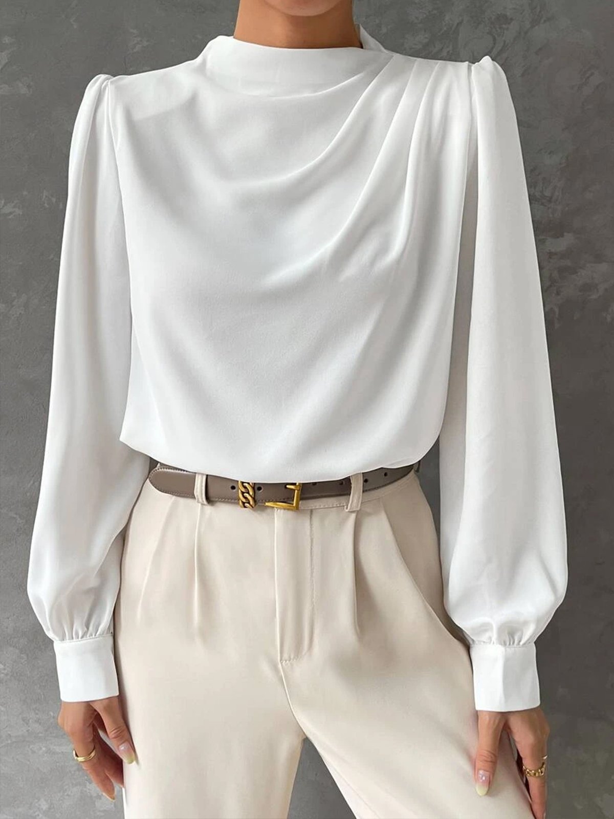 Stehkragen Elegant Unifarben Regelmäßige Passform Bluse