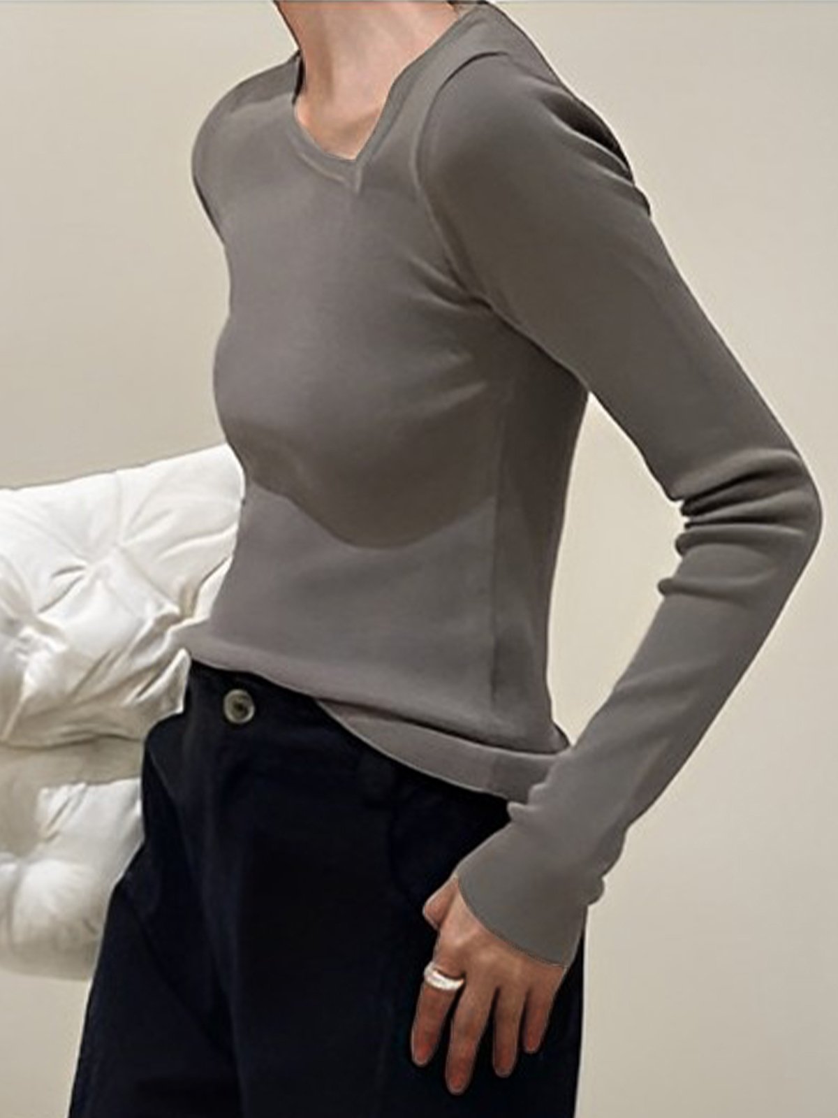 Asymmetrisch Unifarben Regelmäßige Passform Einfach Pullover