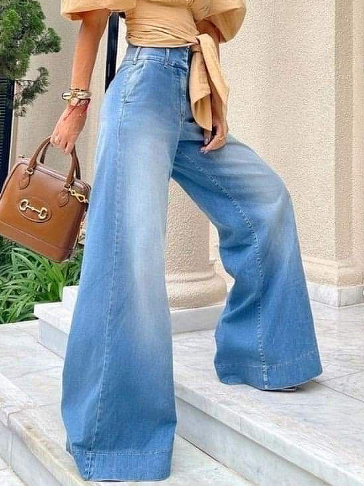 Weit Hohe Taille Unifarben Urban Weitem Bein Lang Jeans