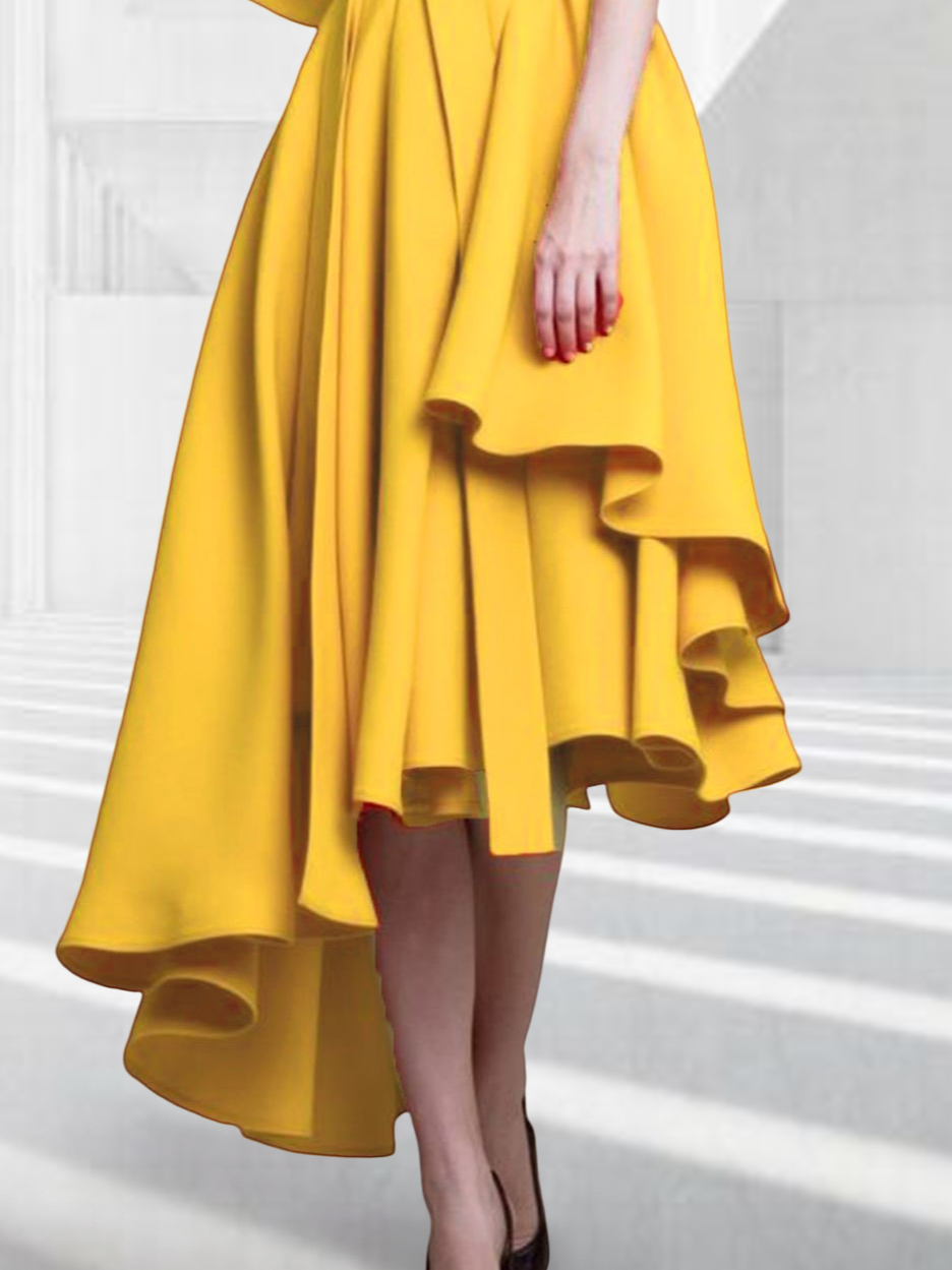 V-Ausschnitt Elegant Unifarben Regelmäßige Passform Kleid