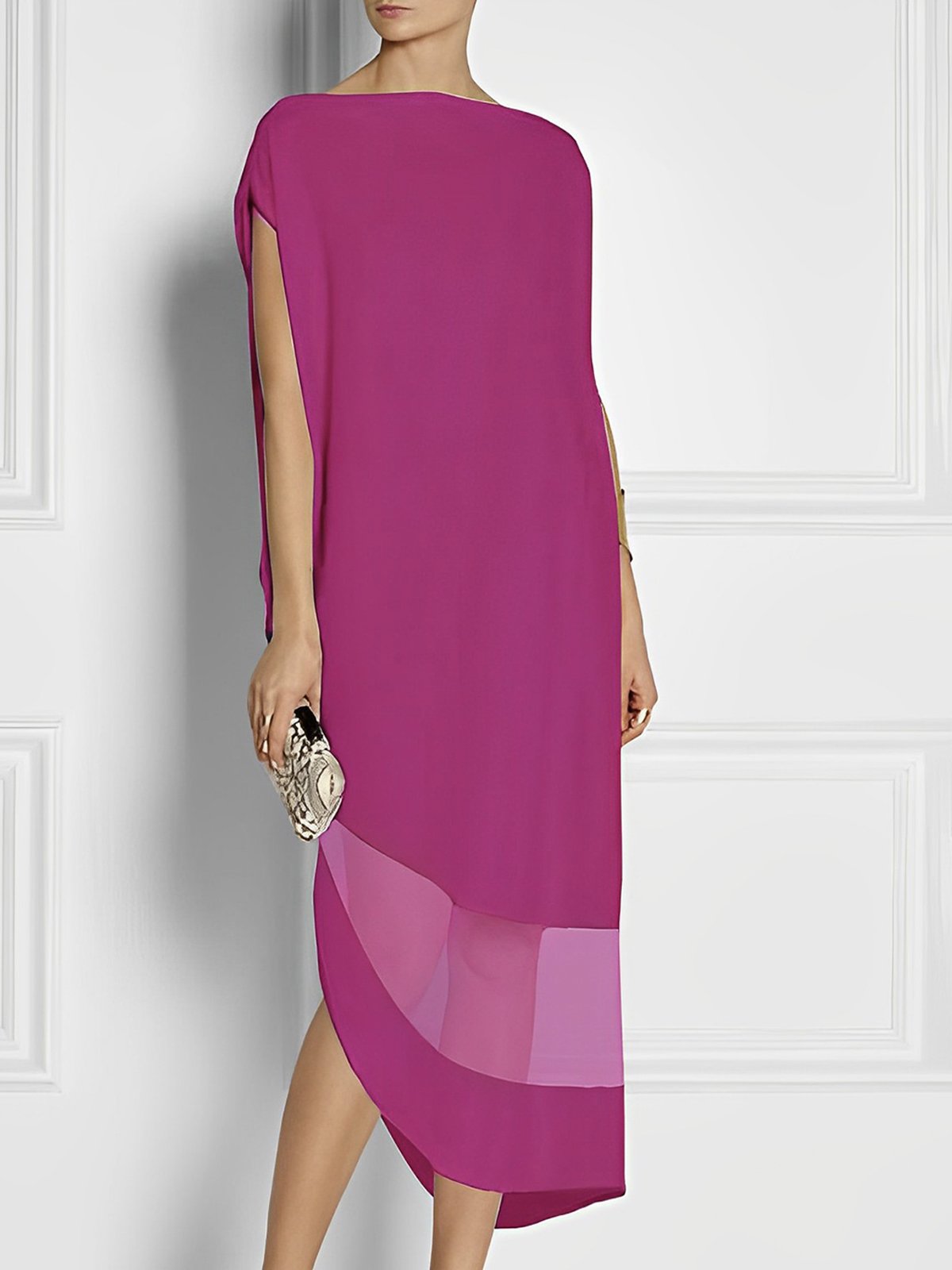 Kurzarm Regelmäßige Passform Elegant Unifarben Kleid