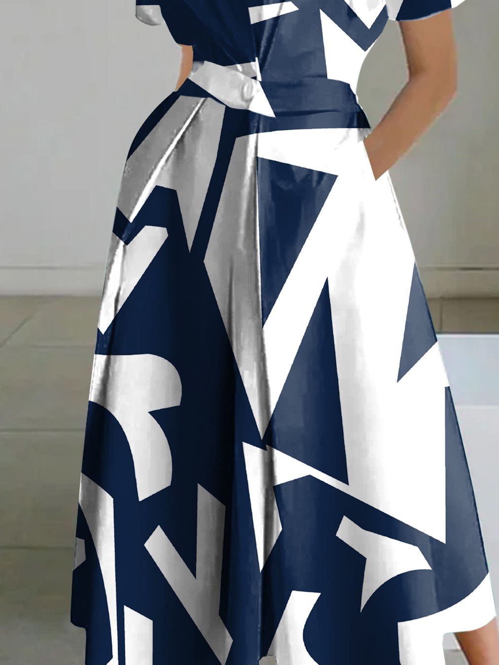 Lässig Hemdkragen Abstrakt Print Kleid