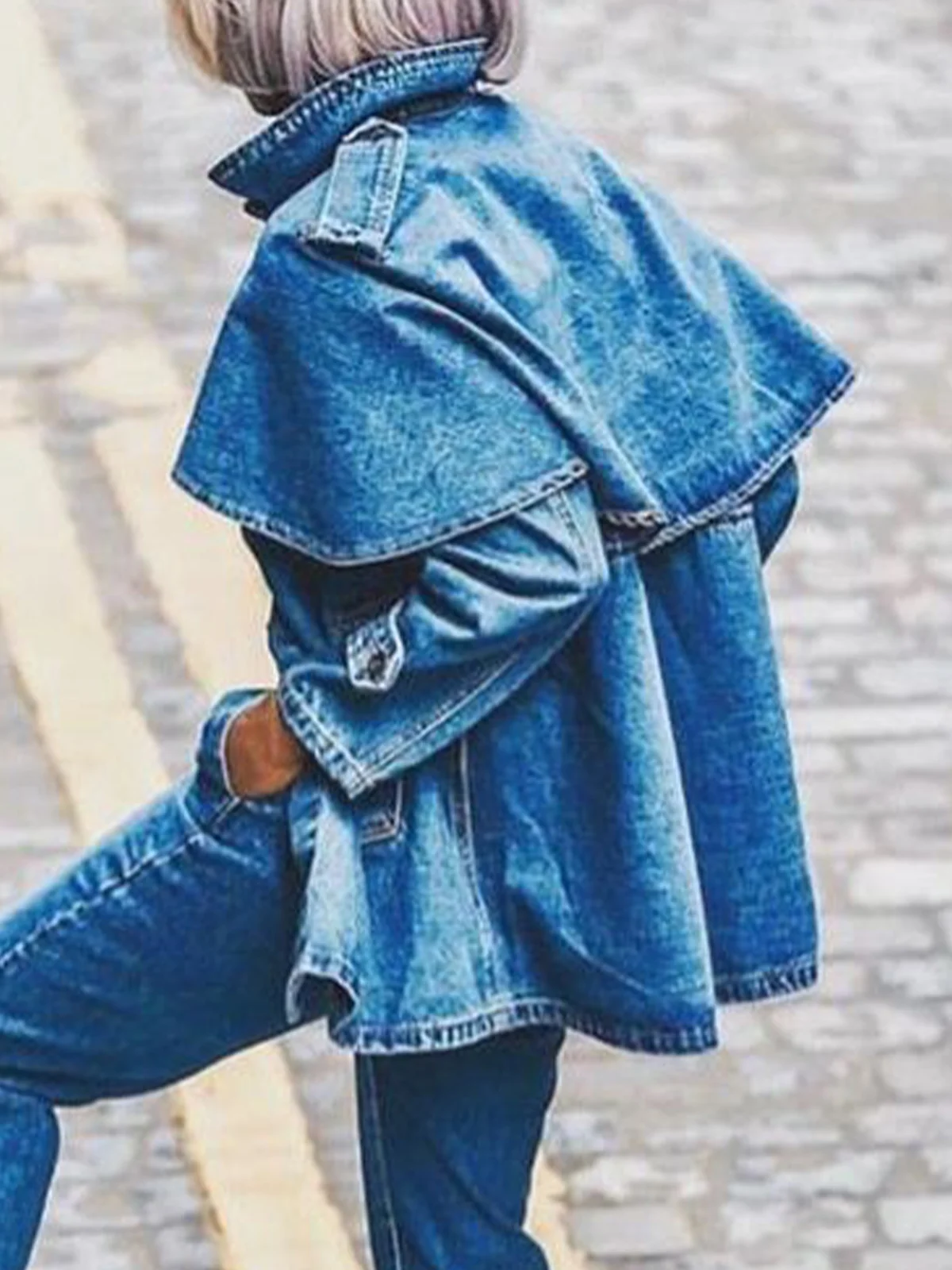 Stehkragen Langarm Urban Denim Mantel