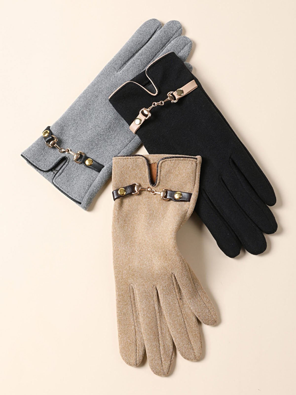Schleife Revers Pelz Vlies Warm Elegant Handschuhe