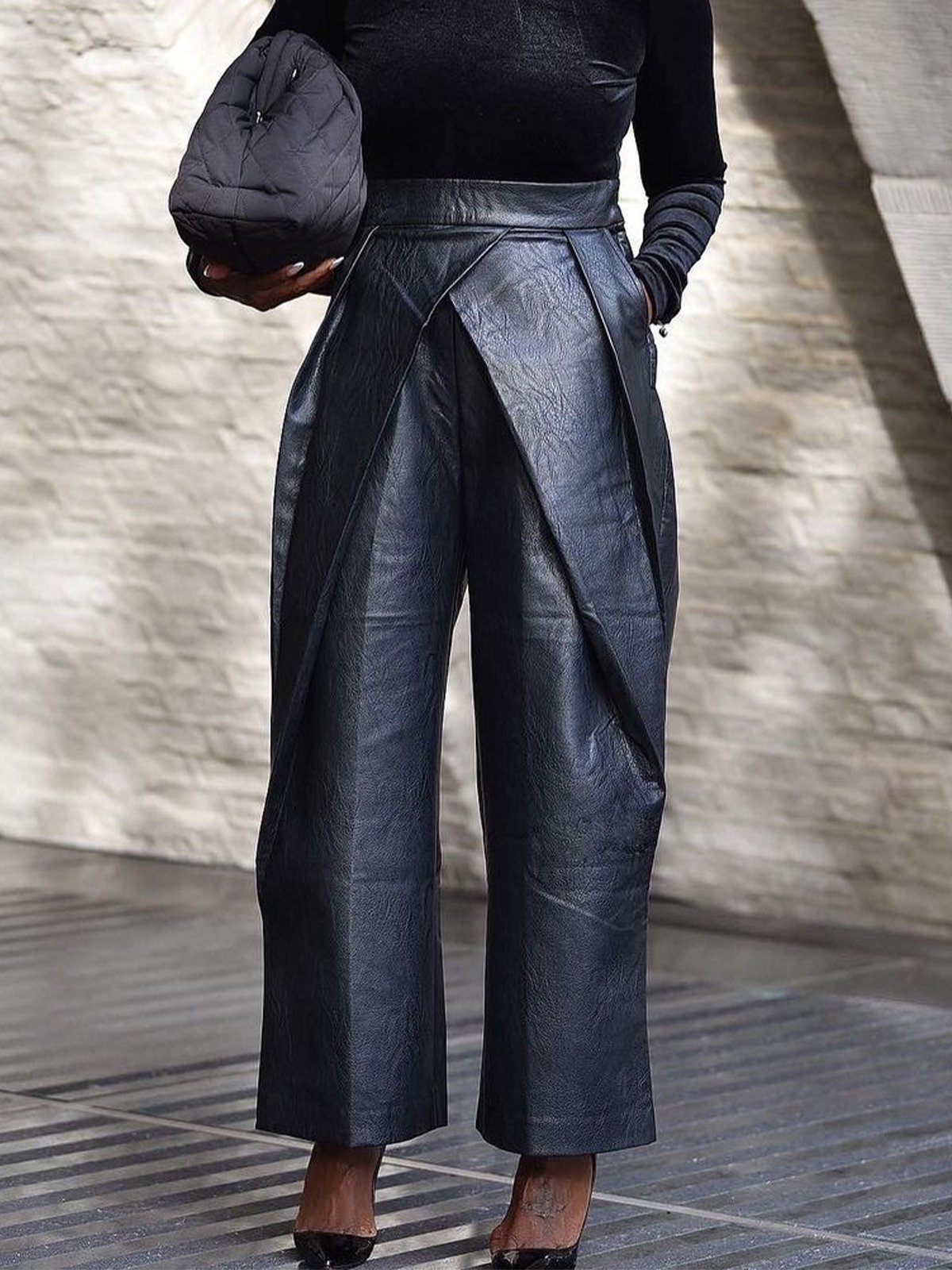 Unifarben Urban Regelmäßige Passform Leder Hose