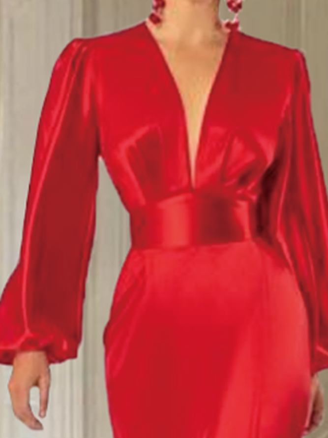 Party Rot Satin Taille Kleid