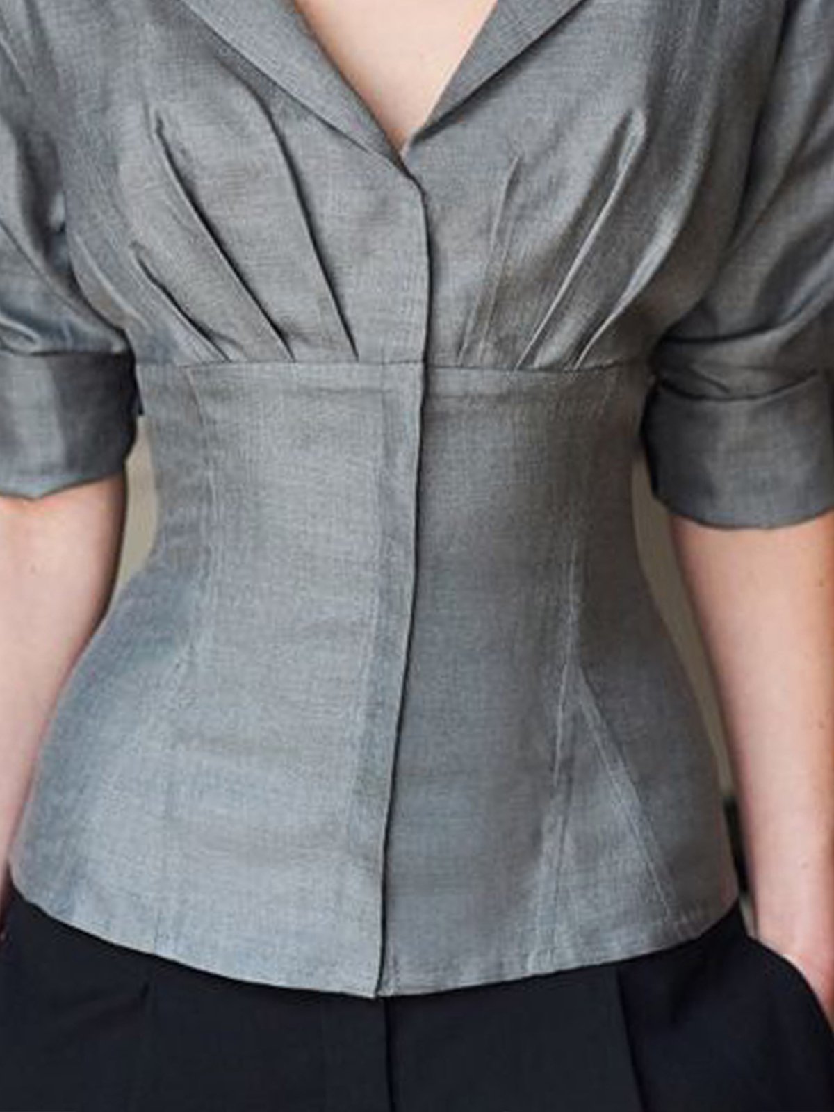 Unifarben Elegant Regelmäßige Passform Schalkragen Bluse