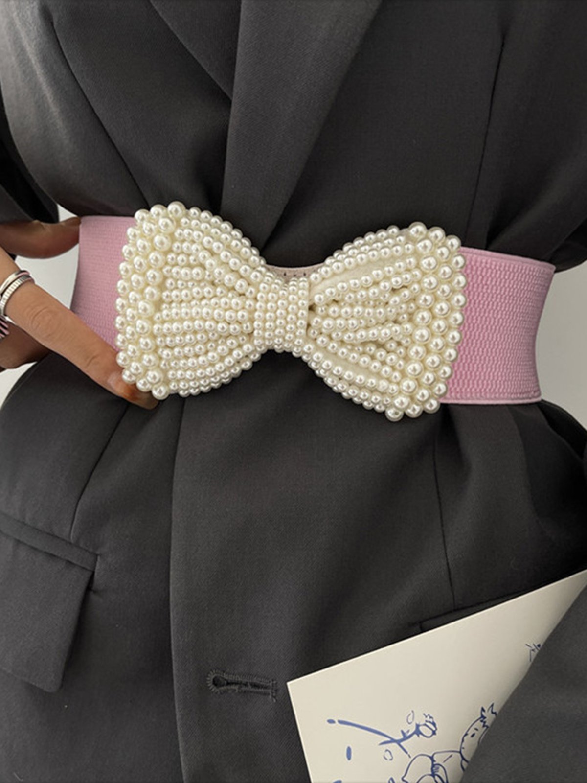 Elegant Nachgemachte Perle Schleife Taille Gürtel Kleid Elastisch Gürtel