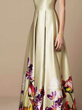 Weit Print Rundhals Elegant Kleid