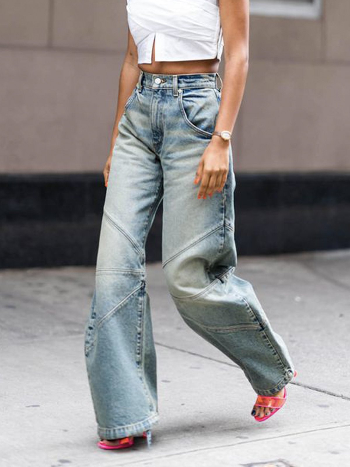 Tasche Patchwork Urban Unifarben Denim Jeans