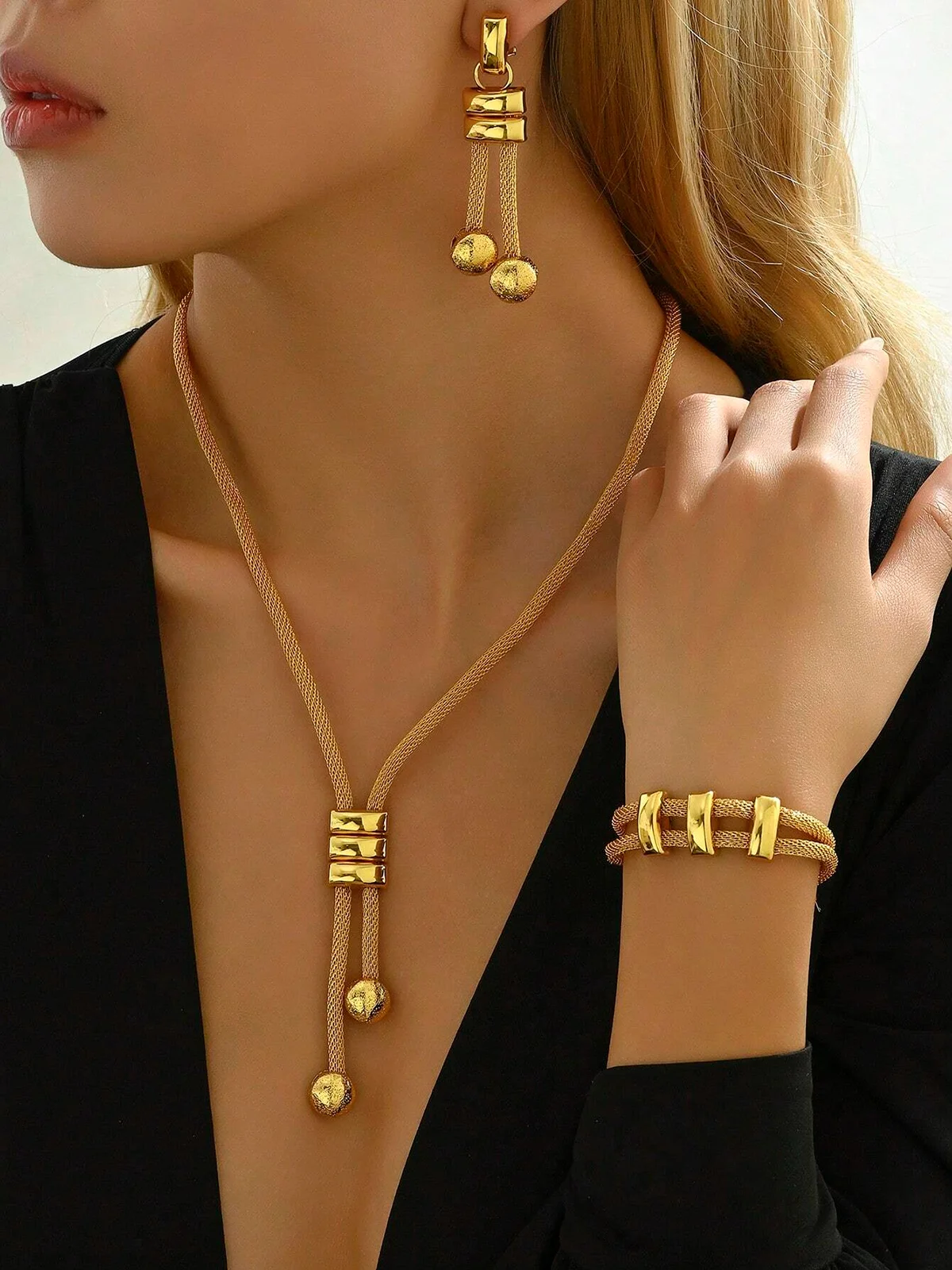 4 Stück/Set Elegant Galvanisiert 24K Golden Schmuck Set