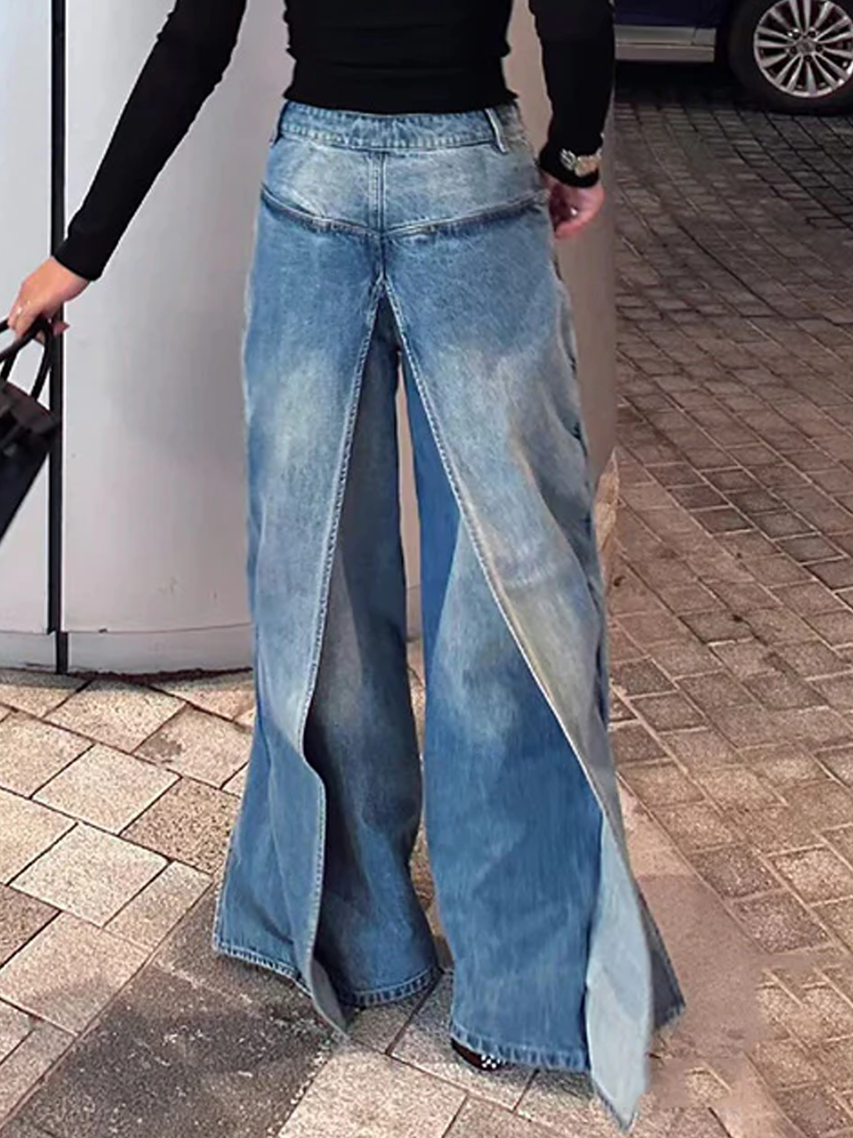 Weit Unifarben Urban Lang Jeans Denim Hose mit Weitem Bein