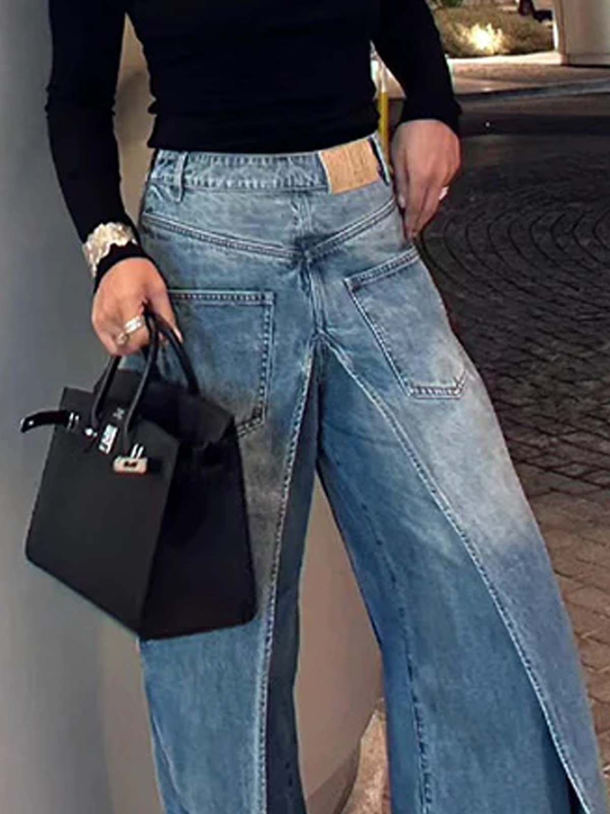 Weit Unifarben Urban Lang Jeans Denim Hose mit Weitem Bein