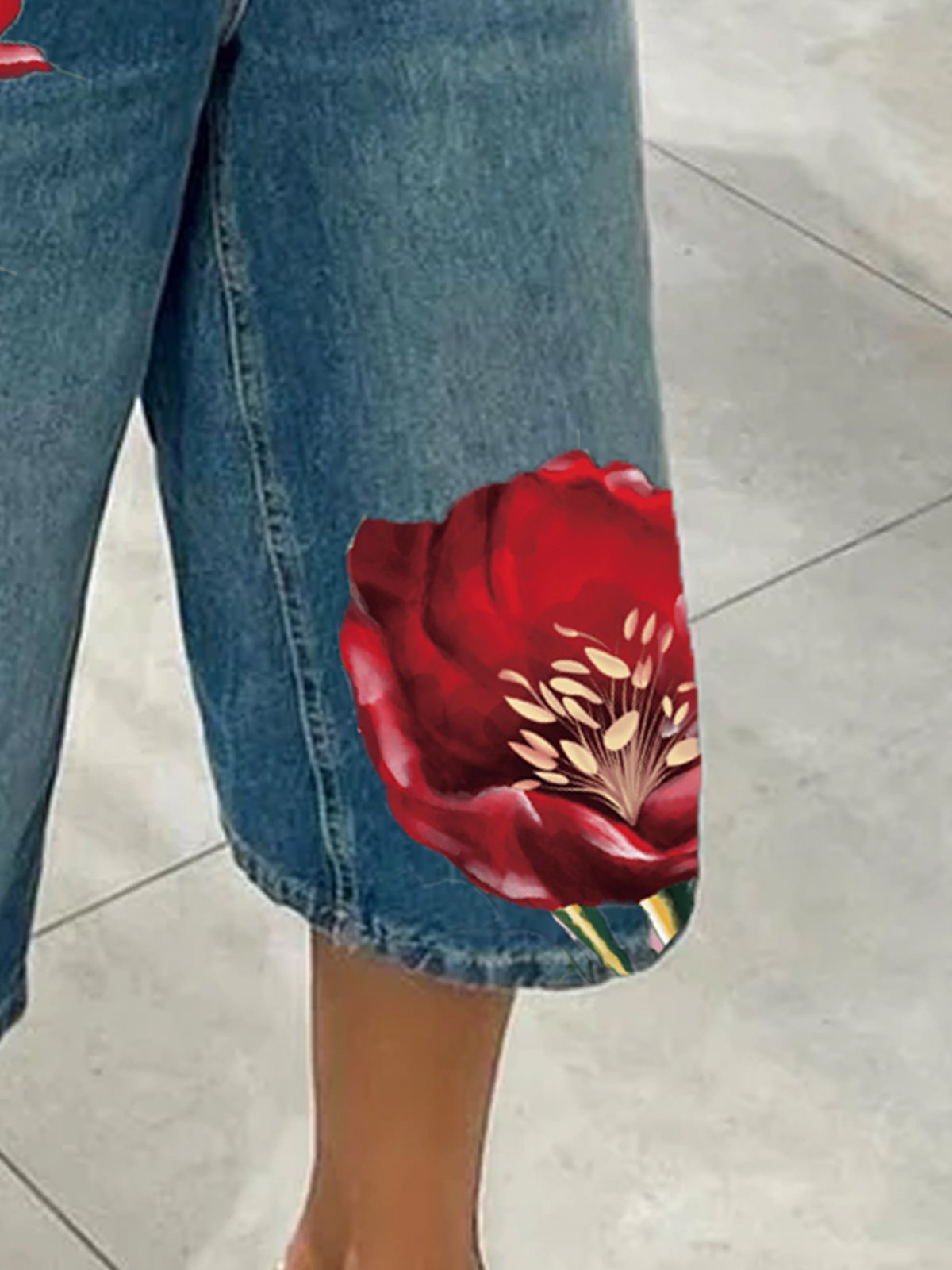 Lässig Geblümt Denim Shorts