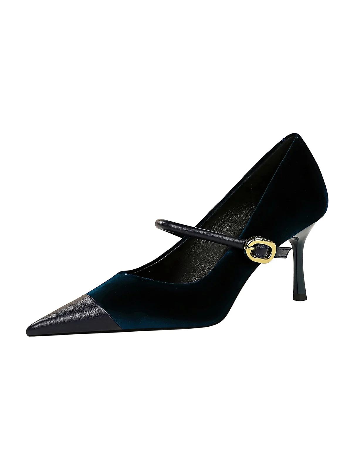 Elegant Samt Paneeliert Verstellbare Schnalle Mary Jane Pumps