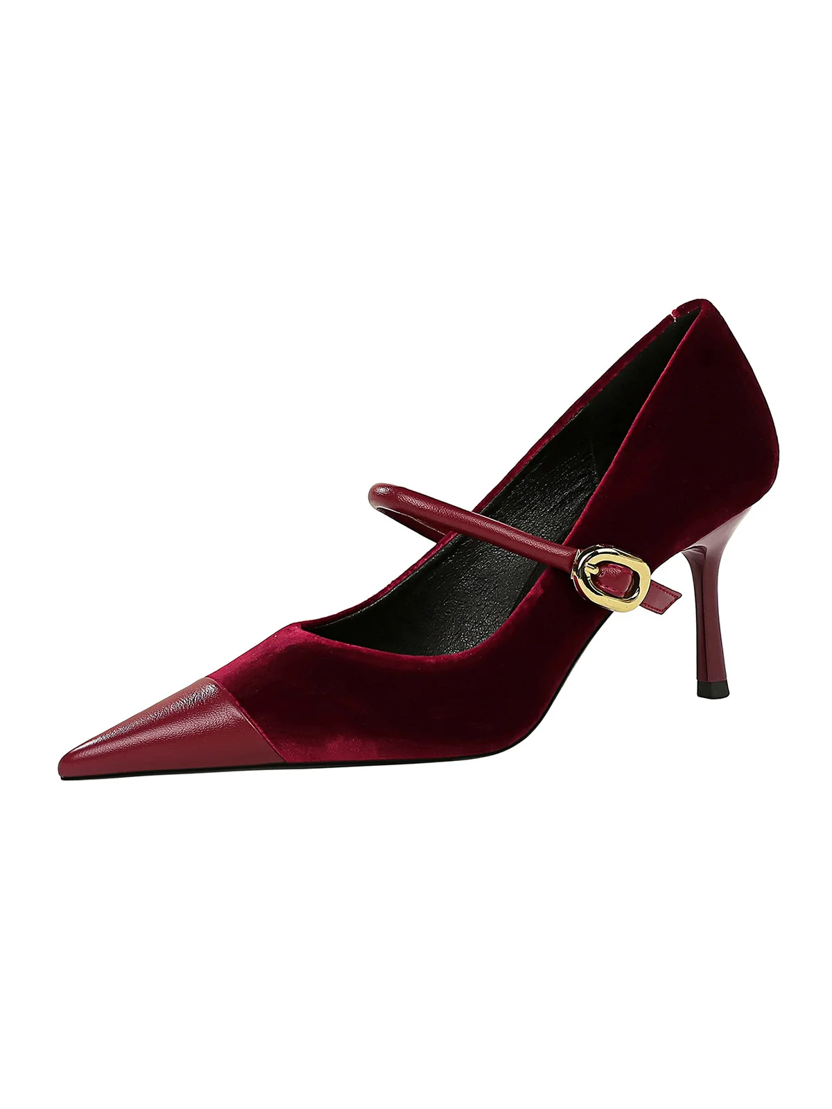 Elegant Samt Paneeliert Verstellbare Schnalle Mary Jane Pumps