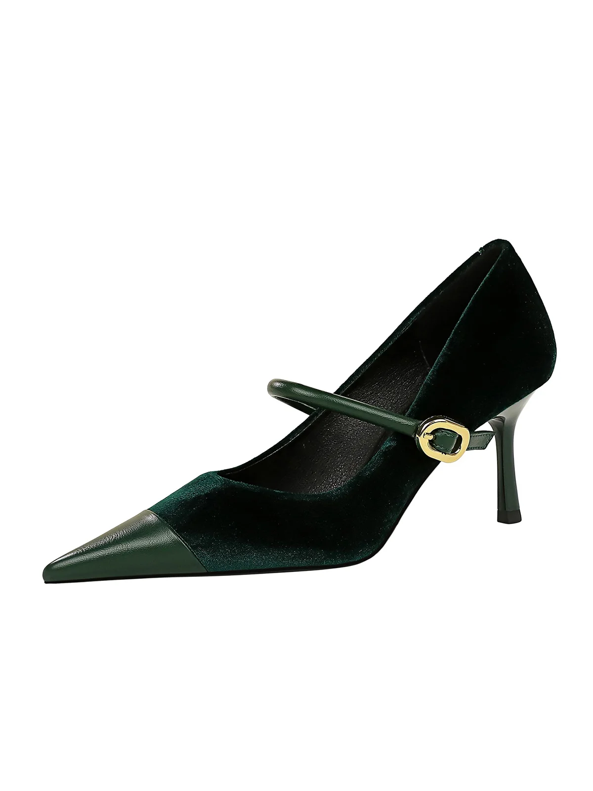 Elegant Samt Paneeliert Verstellbare Schnalle Mary Jane Pumps