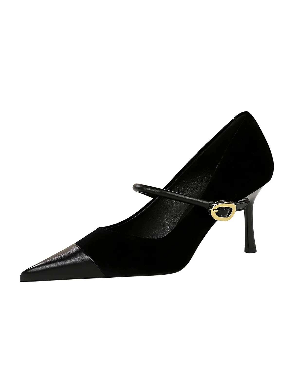 Elegant Samt Paneeliert Verstellbare Schnalle Mary Jane Pumps