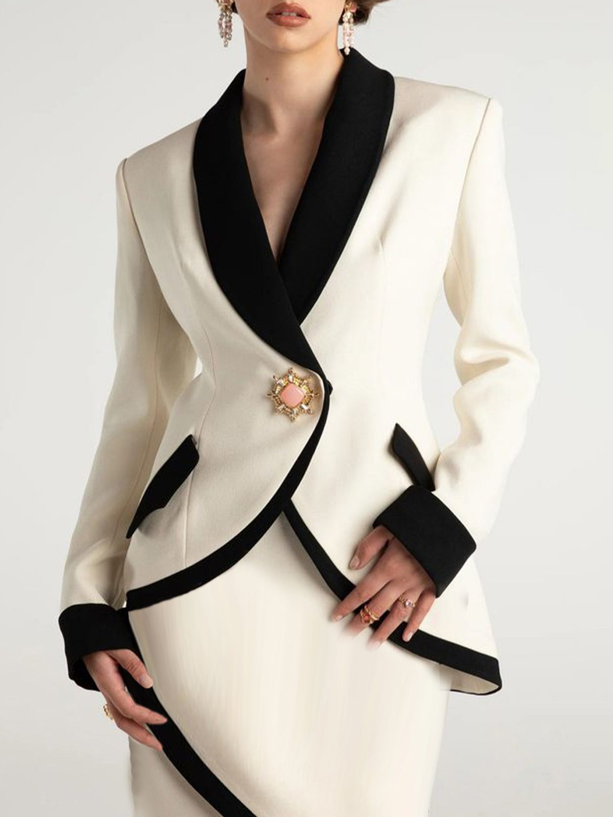 Elegant Normale Ärmel Farbblock Blazer