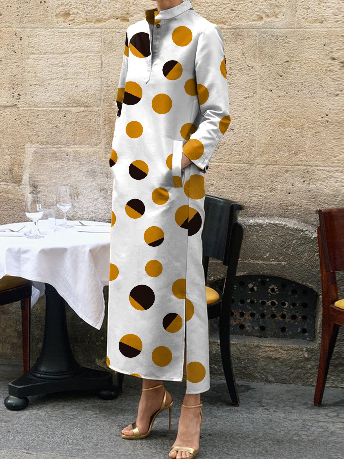 Urban Normale Ärmel Polka Dots Regelmäßige Passform Kleid