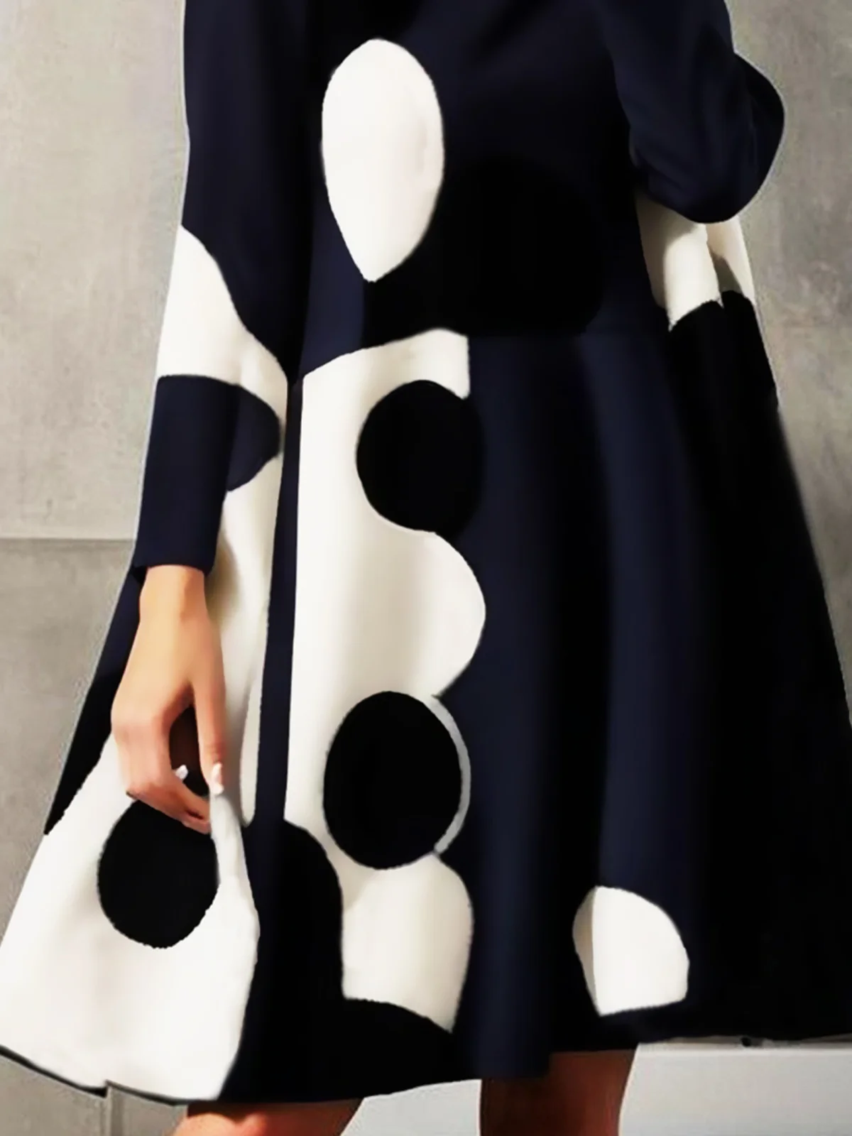 Täglich Stehkragen Polka Dots Langarm Kleid