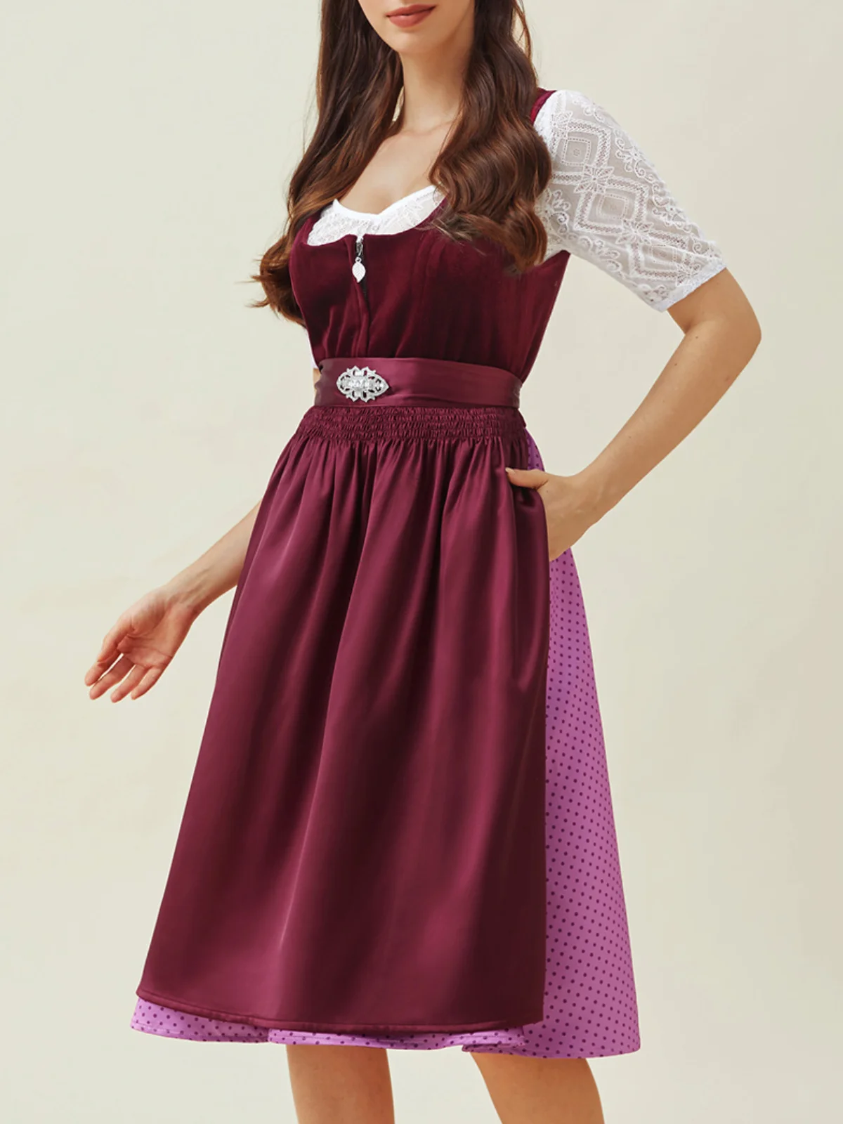 Elegant Samt Polka Dots Dirndl Kleid drei St.