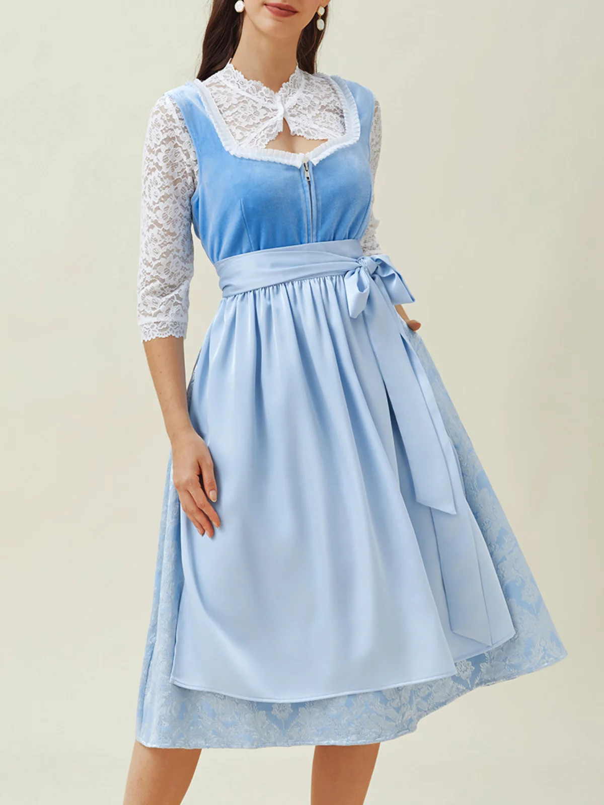 Elegant Samt Spitze Geblümt Dirndl Kleid drei St.