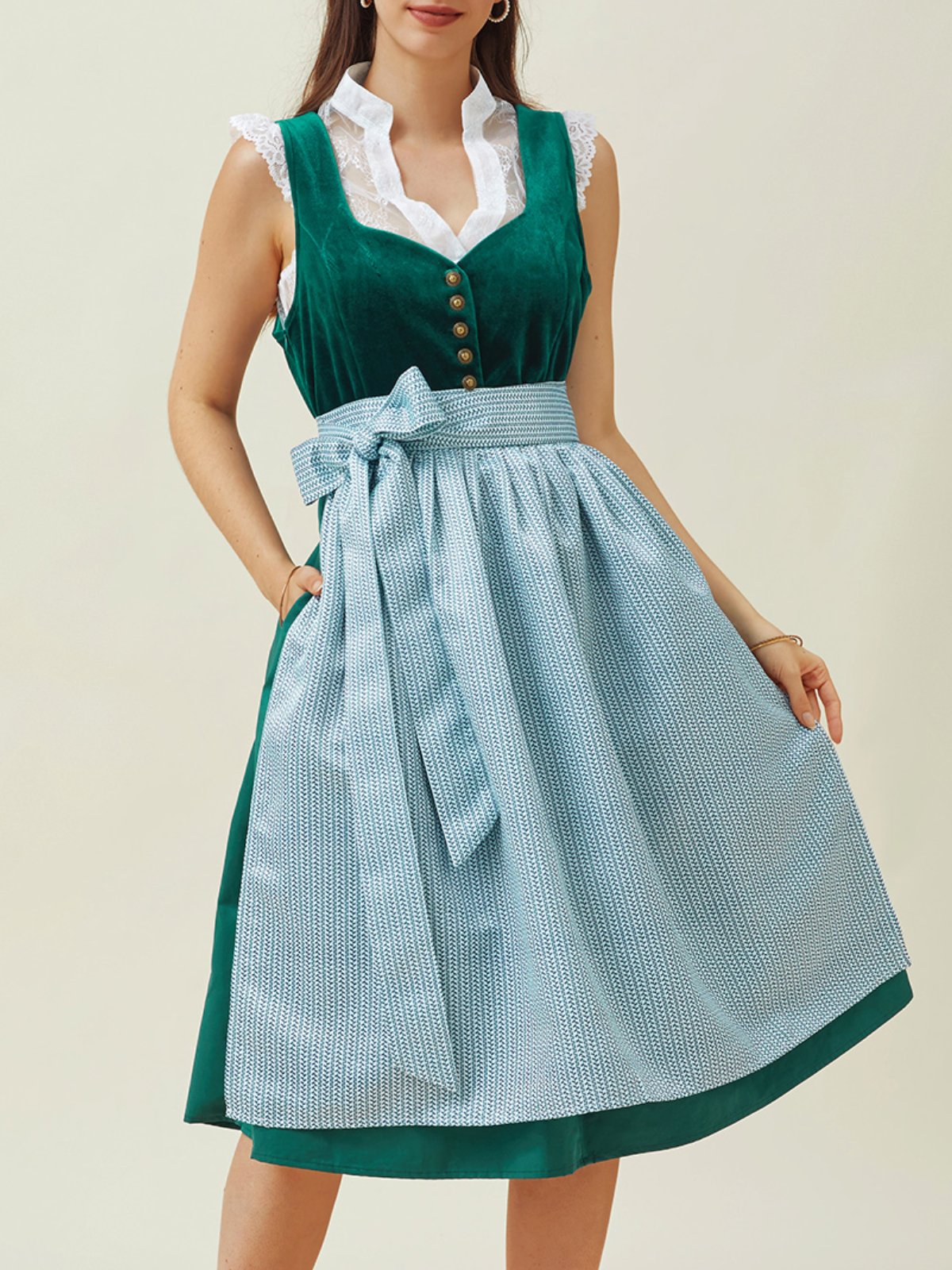 V-Ausschnitt Samt Geknöpft Elegant Dirndl Kleid drei St.