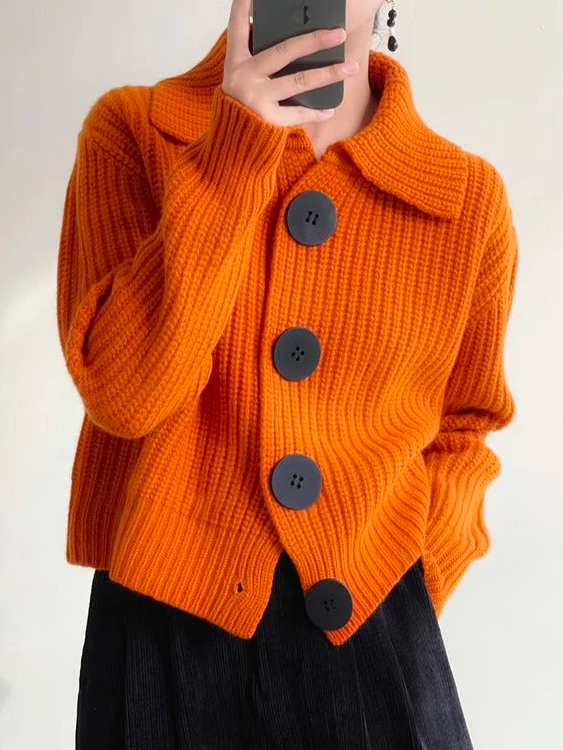 Schalkragen Raglanärmel Geknöpft Lässig Halloween Strickjacke