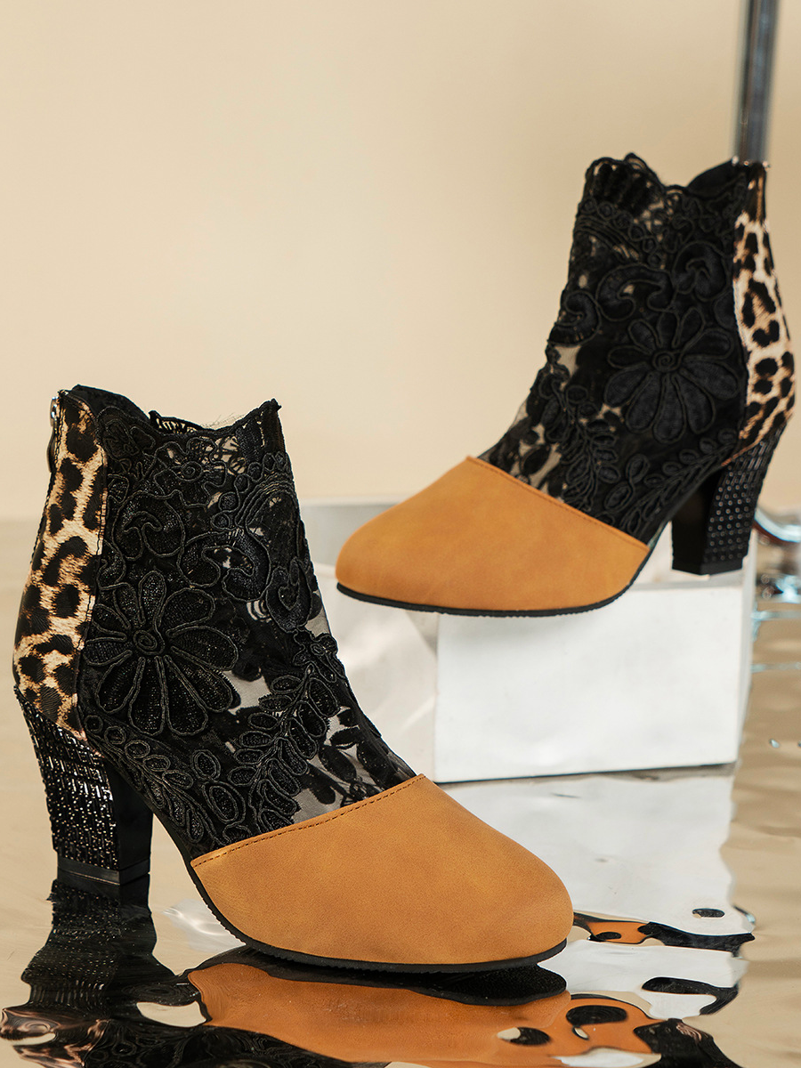 Urban Herbst Spitze Leopard Fashion Stiefelette