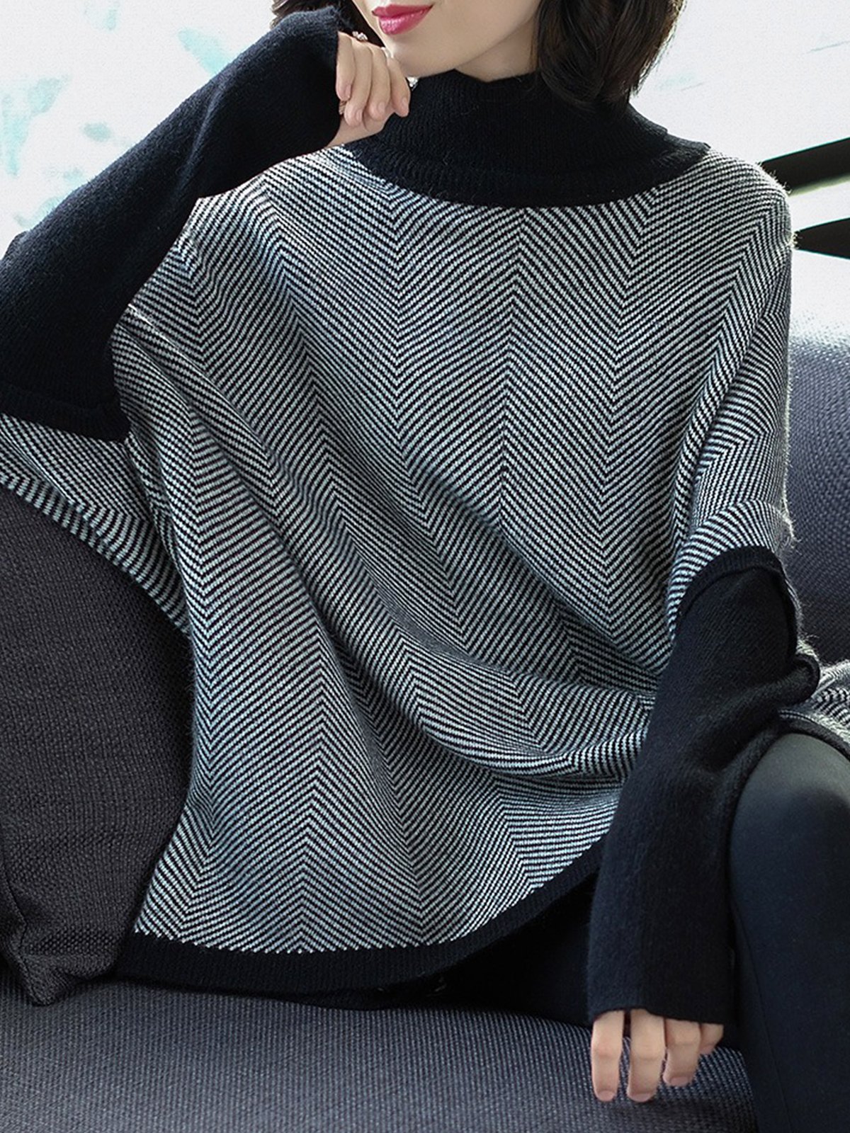 Täglich Weit Raglanärmel Lässig Rollkragen Pullover