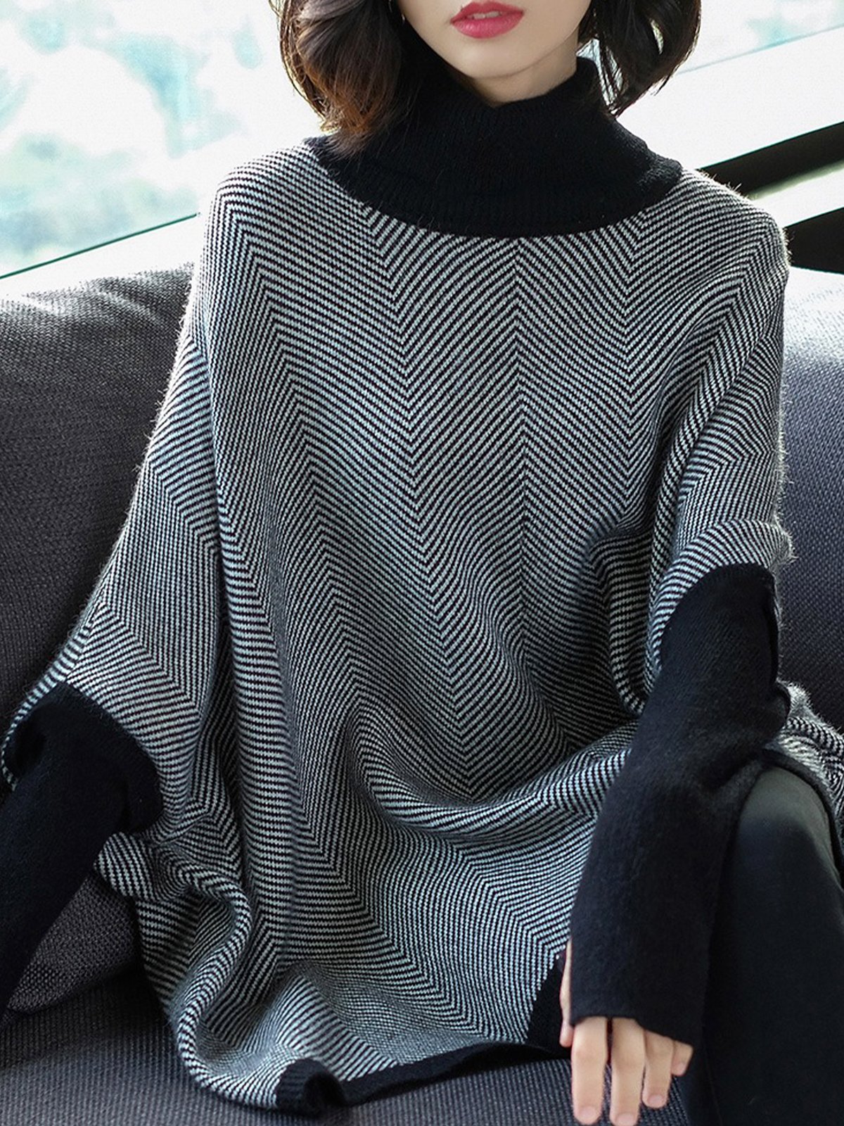 Täglich Weit Raglanärmel Lässig Rollkragen Pullover