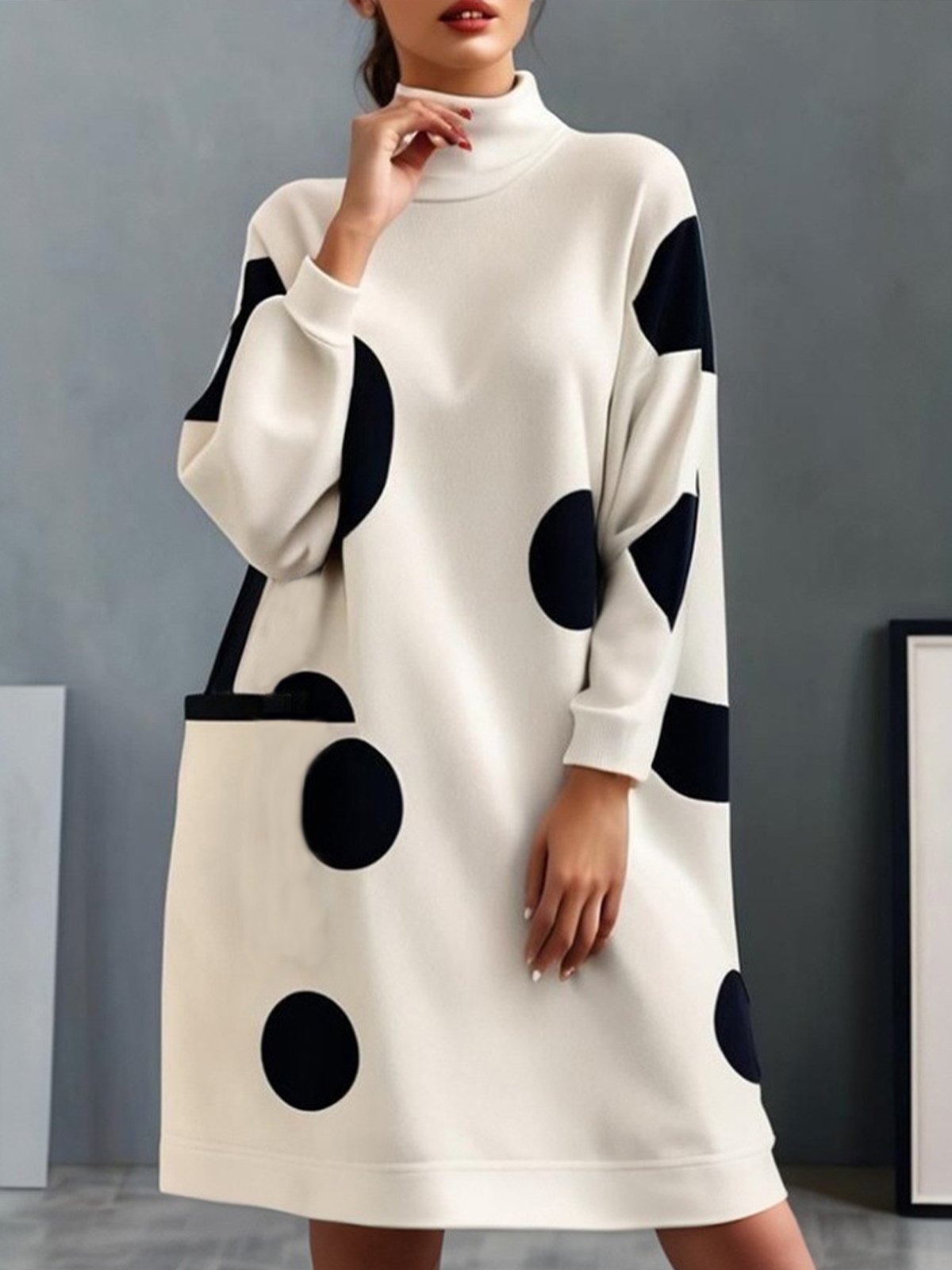 Täglich Rollkragen  Polka Dots Weit Kleid