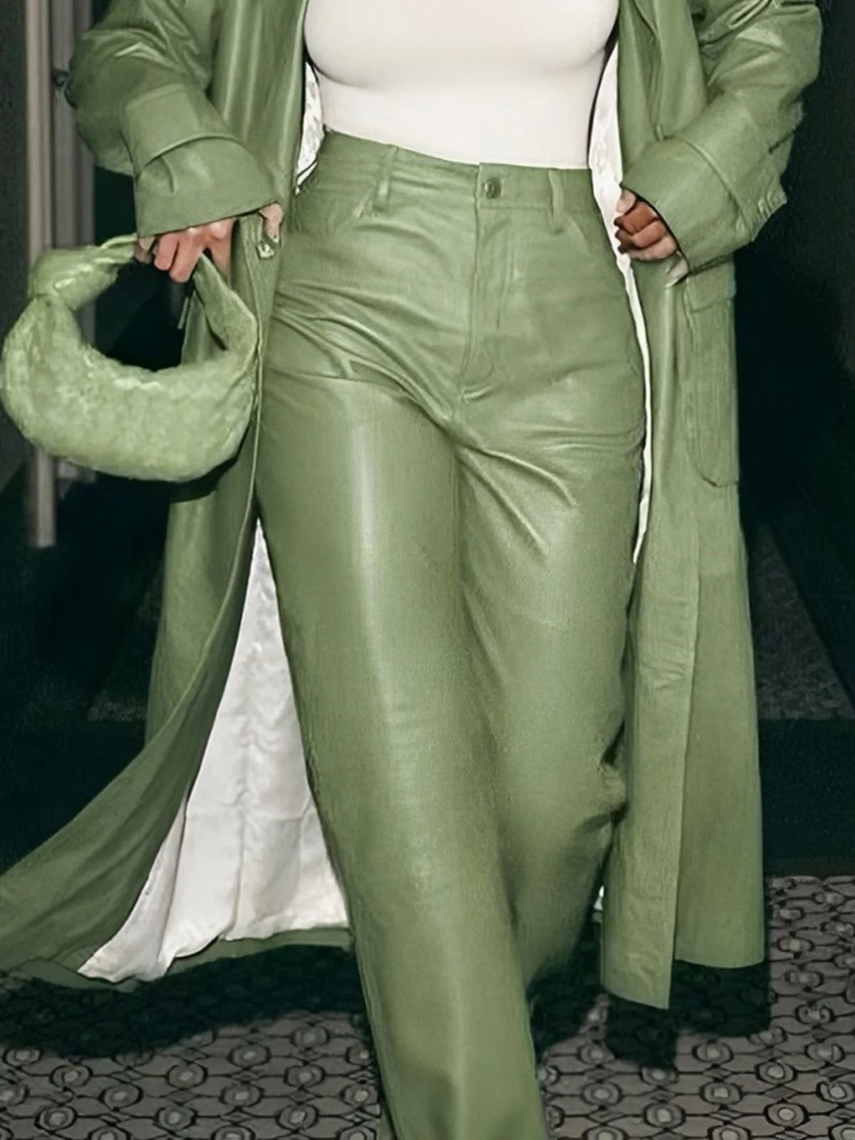 Urban Unifarben Locker Reverskragen Kunstleder Mantel