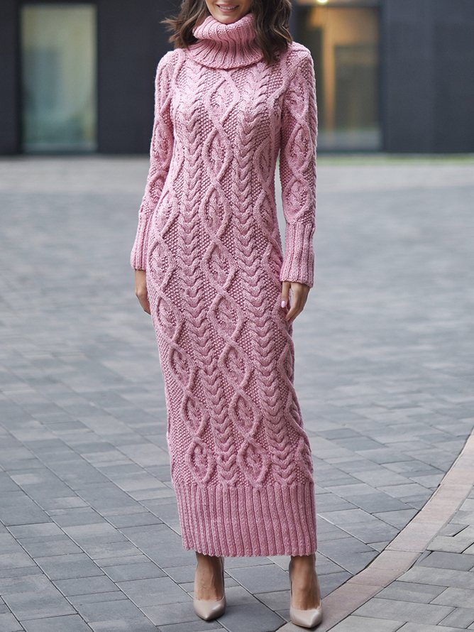 Rollkragen Lässig Unifarben Normale Ärmel Strickkleid