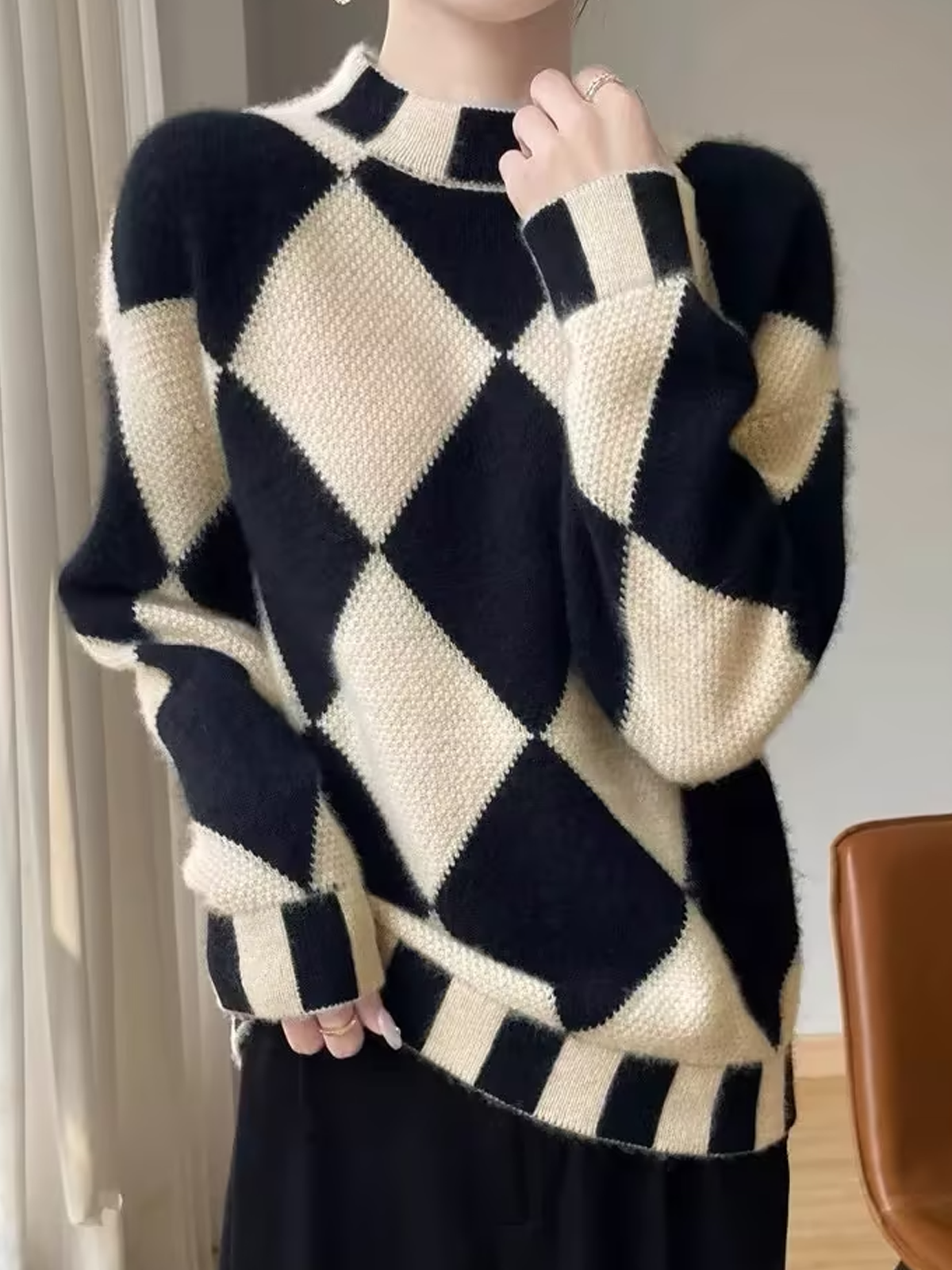 Mittlere Elastizität Geometrisch Lässig  Pullover