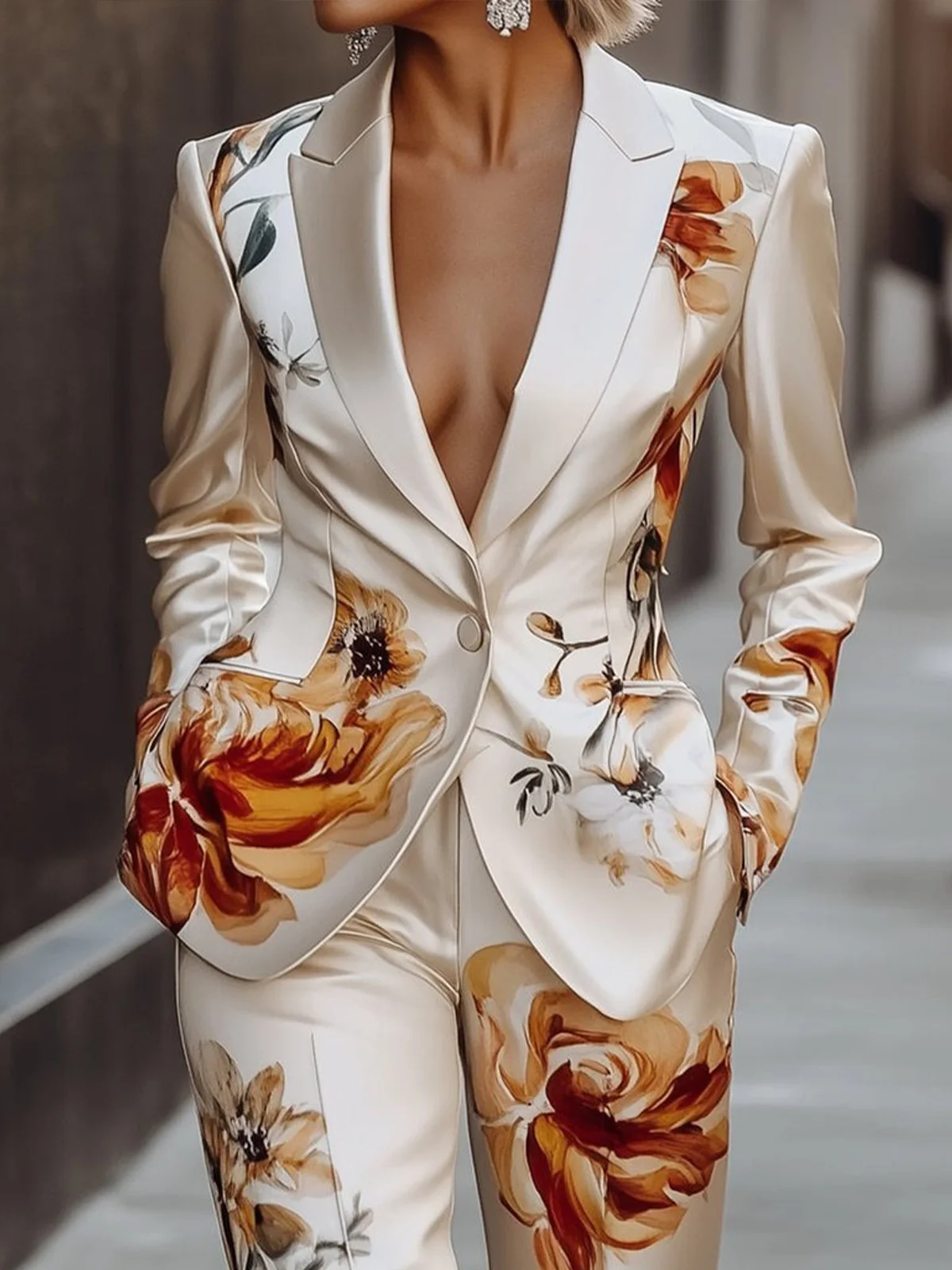 Elegant Geblümt Reverskragen Blazer