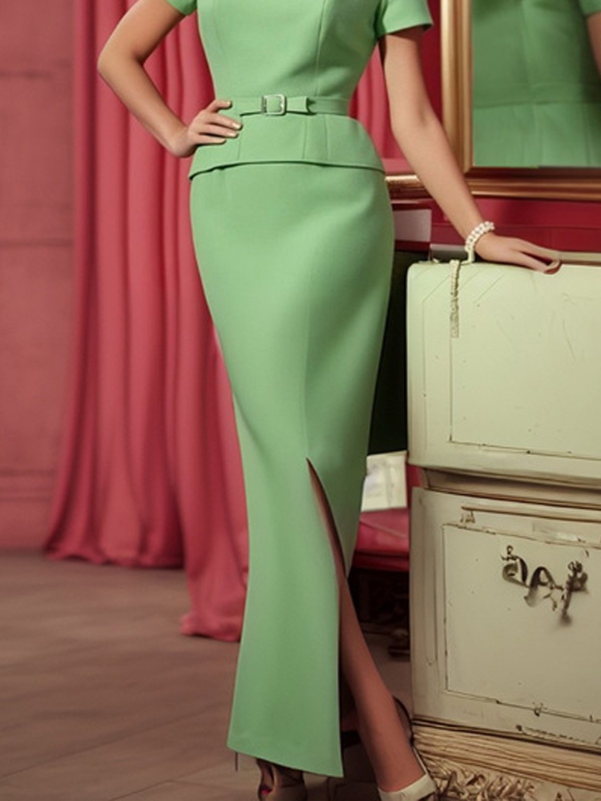 Elegant Unifarben Maxikleid Rock