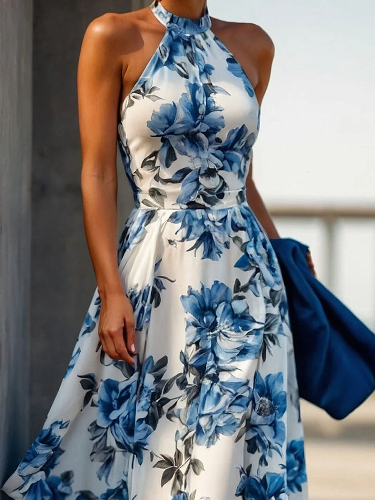 Urlaub Geblümt Neckholder Maxikleid
