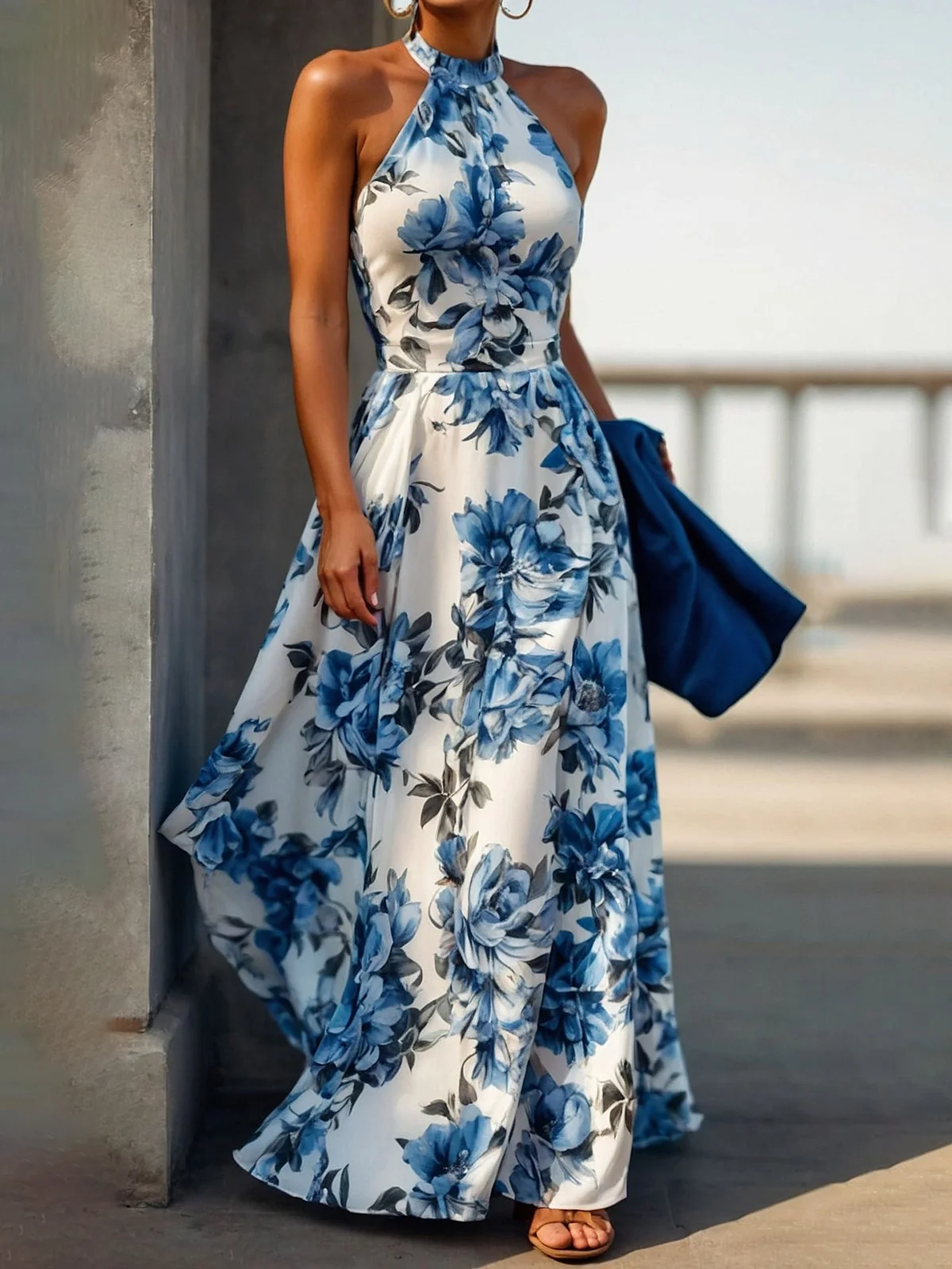 Urlaub Geblümt Neckholder Maxikleid