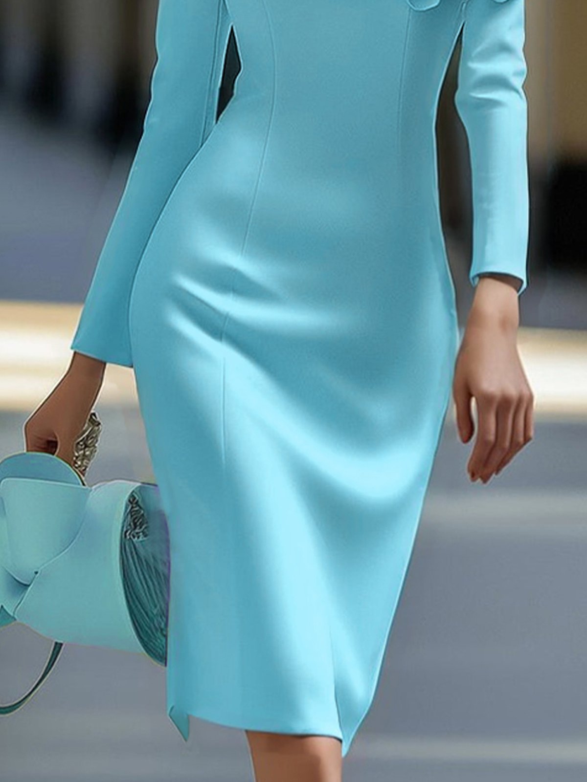 Elegant 3D Blumen Rundhals Knielänge Kleid