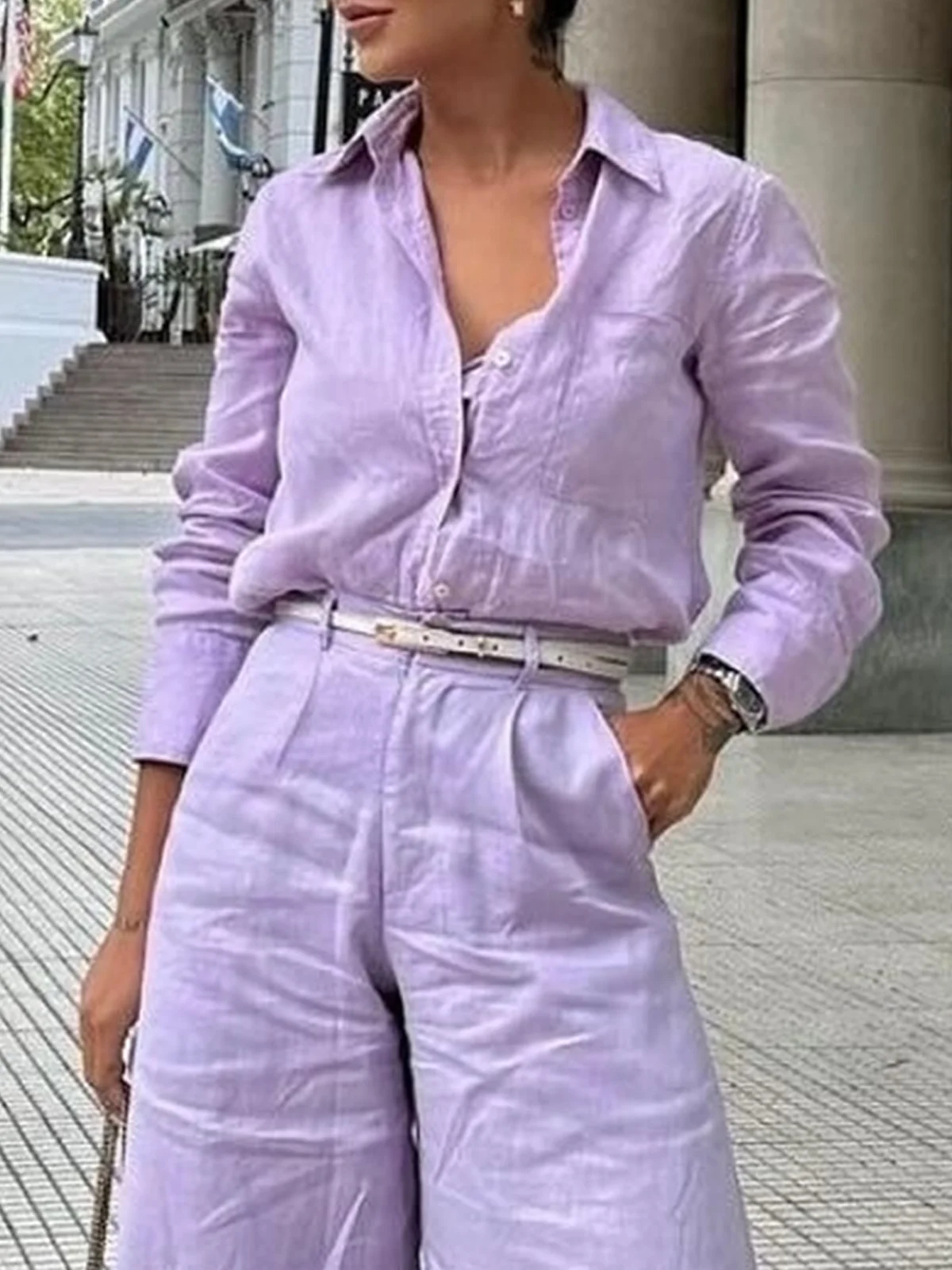 Baumwolle Leinen Urban Unifarben Bluse