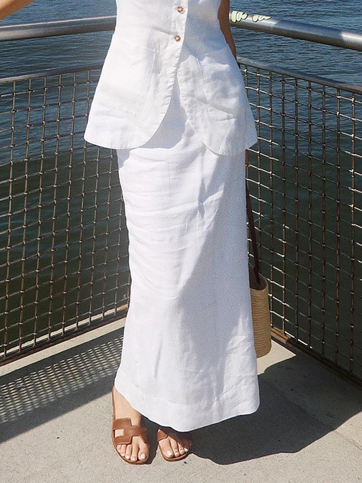 Lässig Baumwolle Unifarben Maxikleid Rock