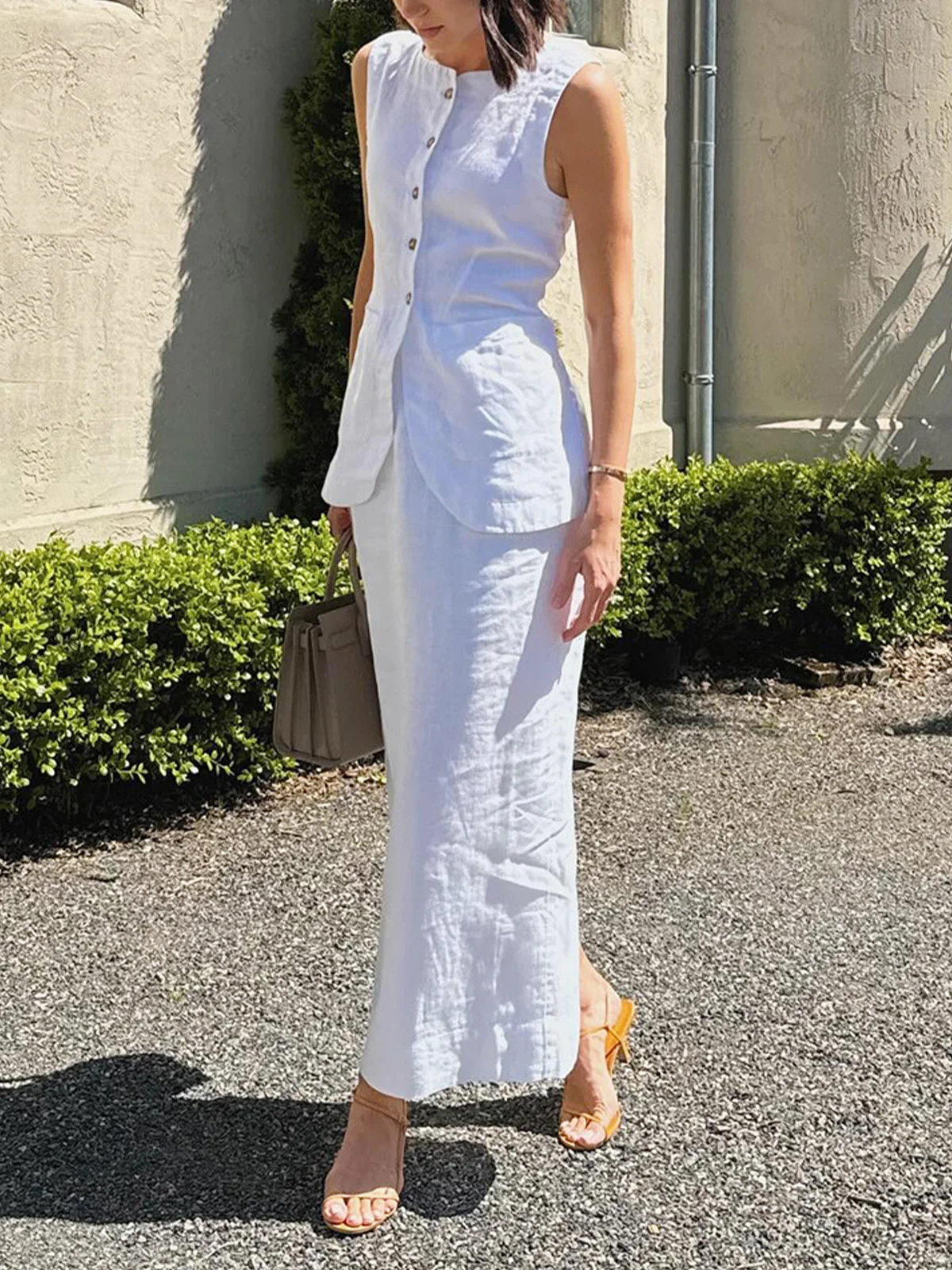 Lässig Baumwolle Unifarben Maxikleid Rock