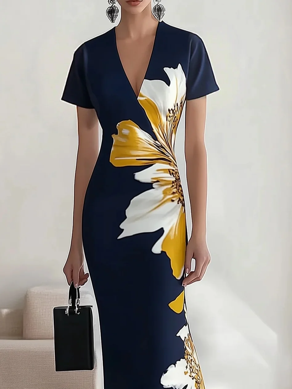 Urban Geblümt Print V-Ausschnitt Midikleid