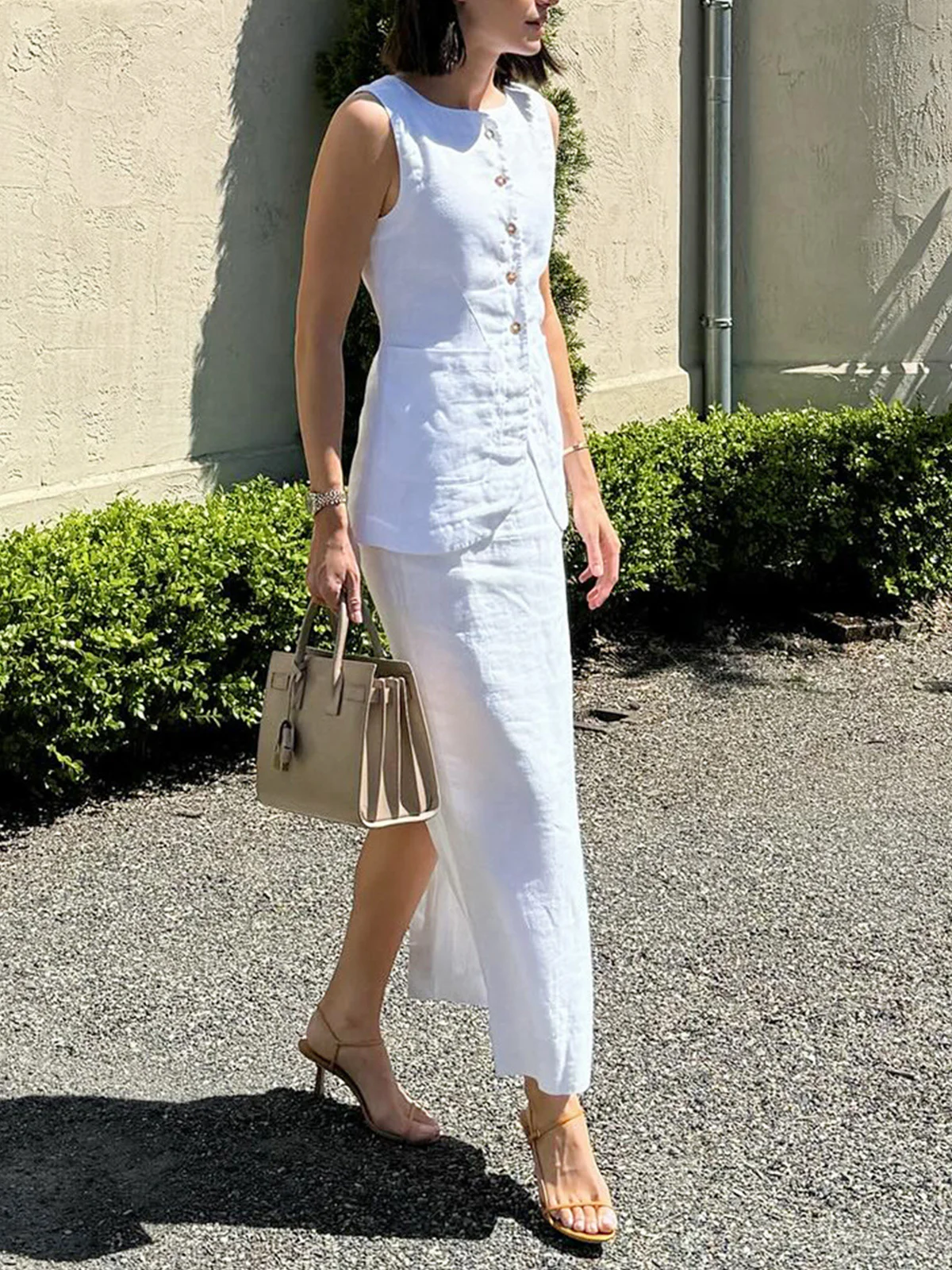 Lässig Baumwolle Unifarben Maxikleid Rock